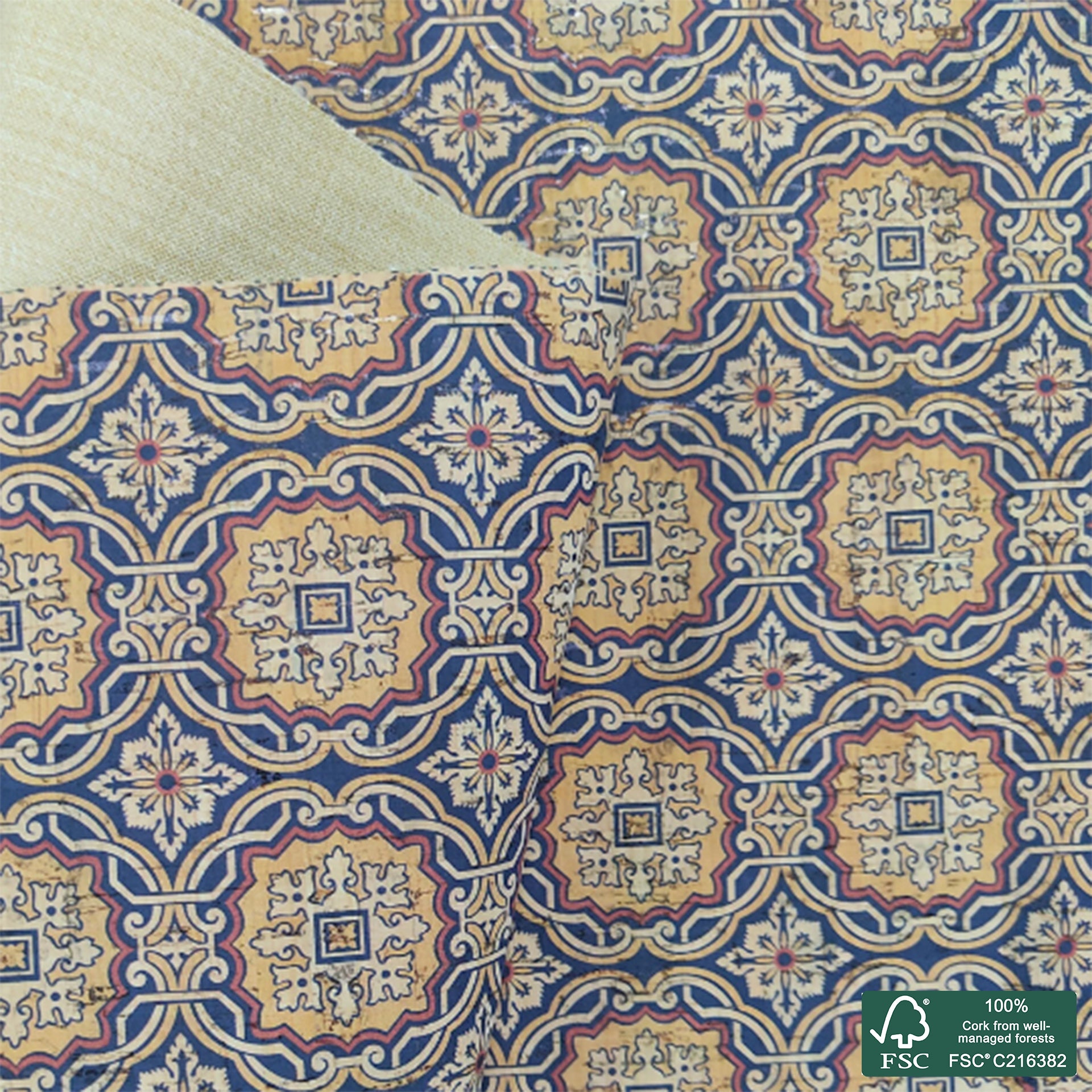 Tiles printed pattern on natural cork fabric (91)