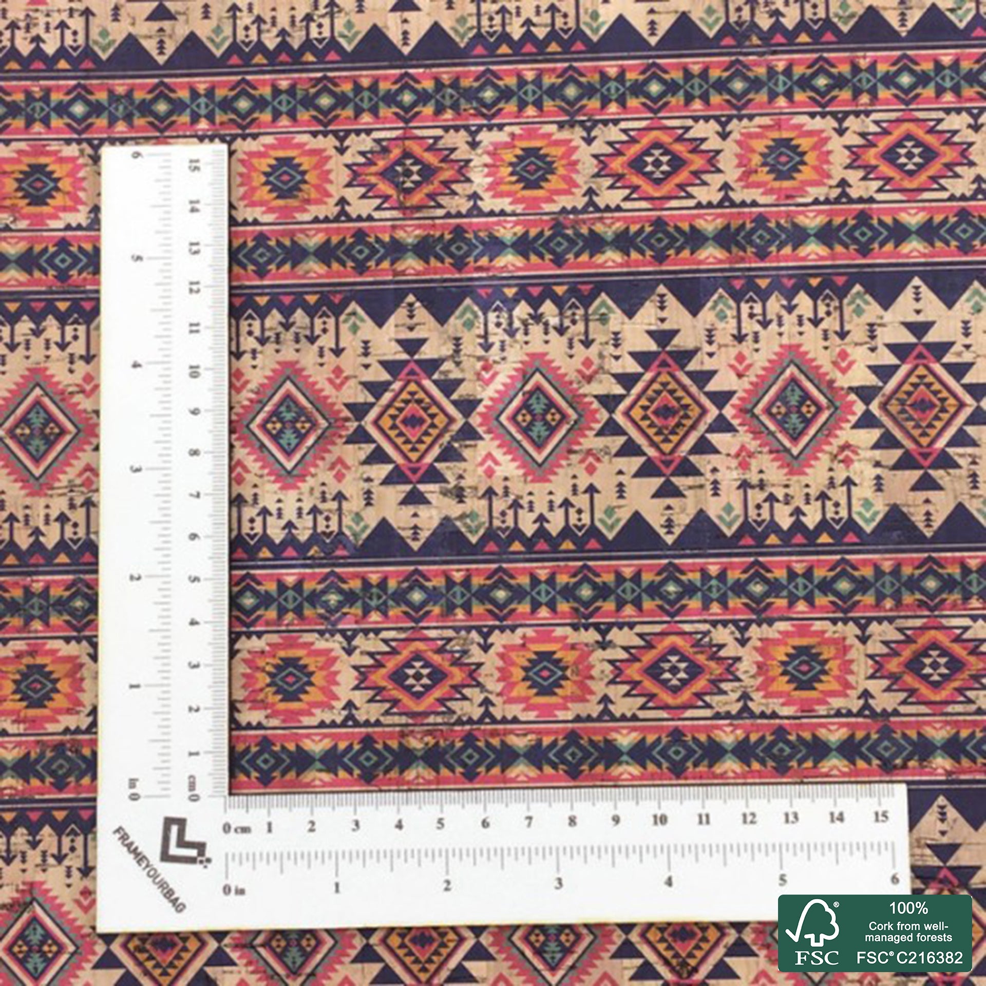 Tribal printed pattern on natural cork fabric (94)