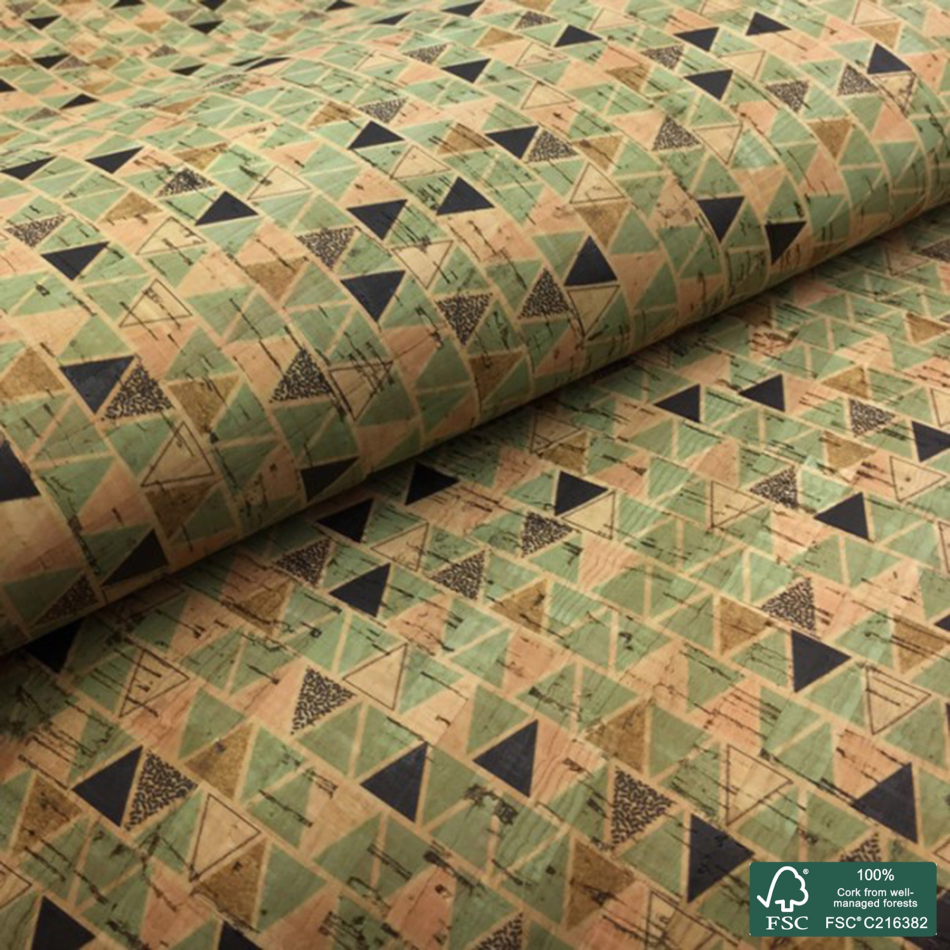 Tiles printed pattern on natural cork fabric (95)