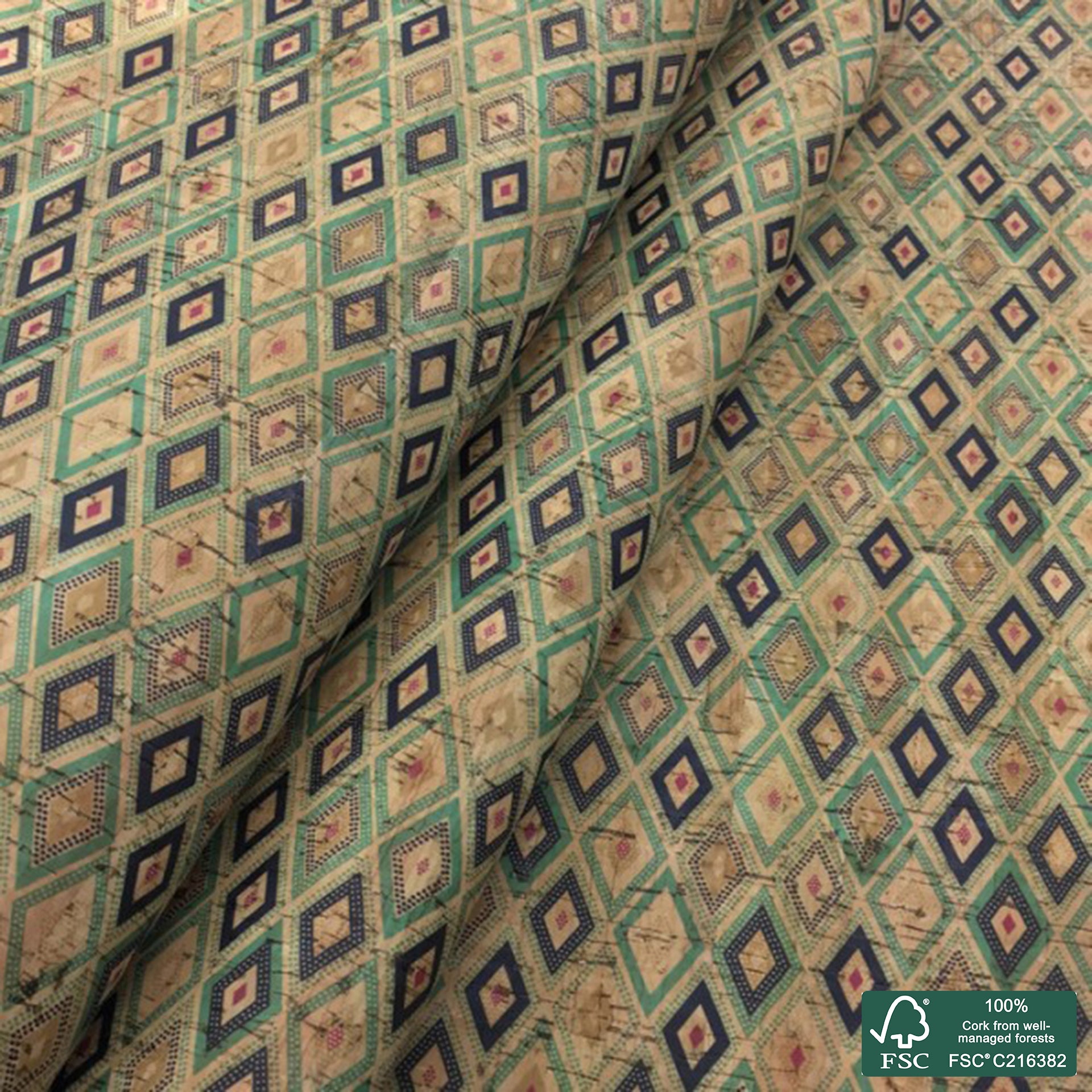Tiles printed pattern on natural cork fabric (97)