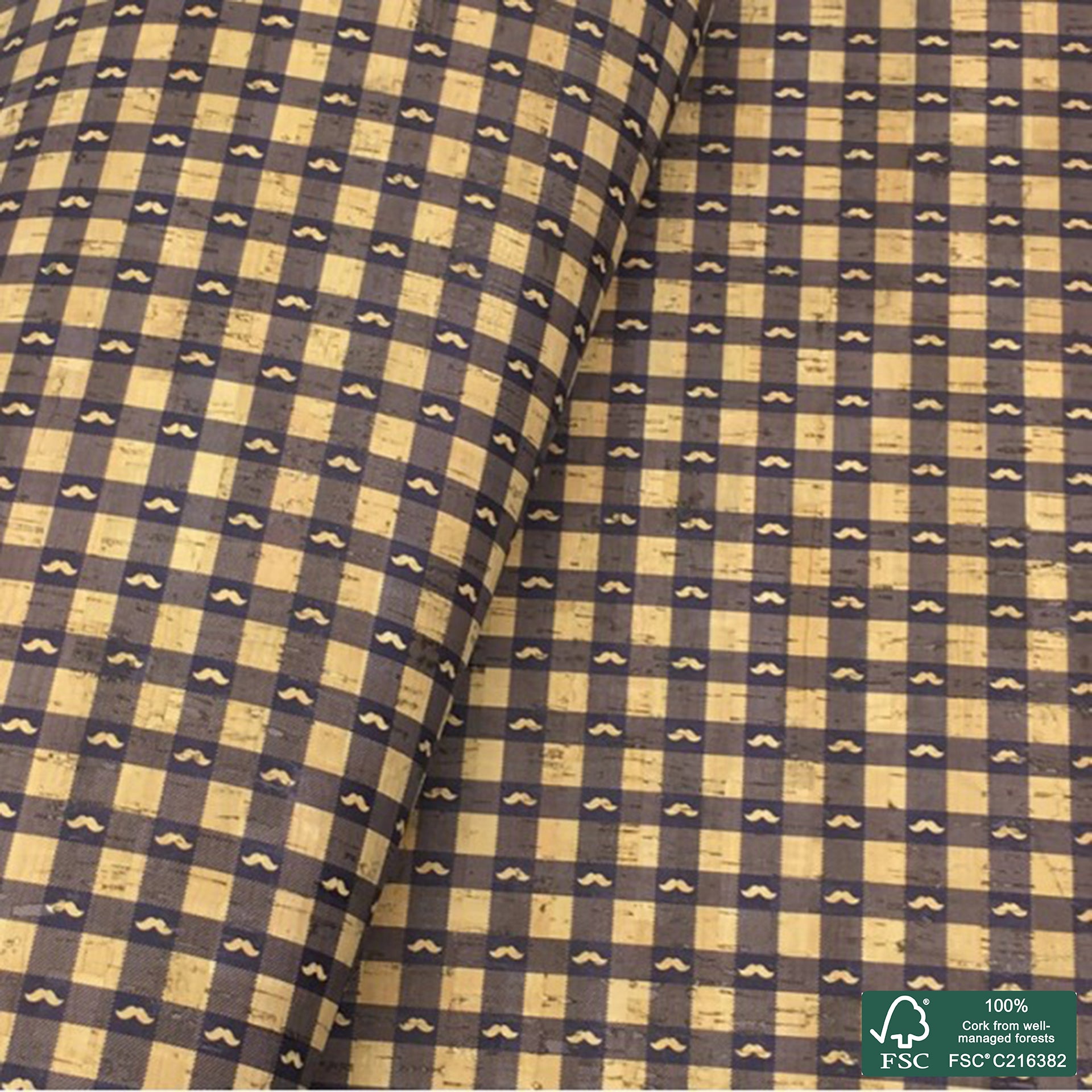 Plaid printed pattern on natural cork fabric (101)