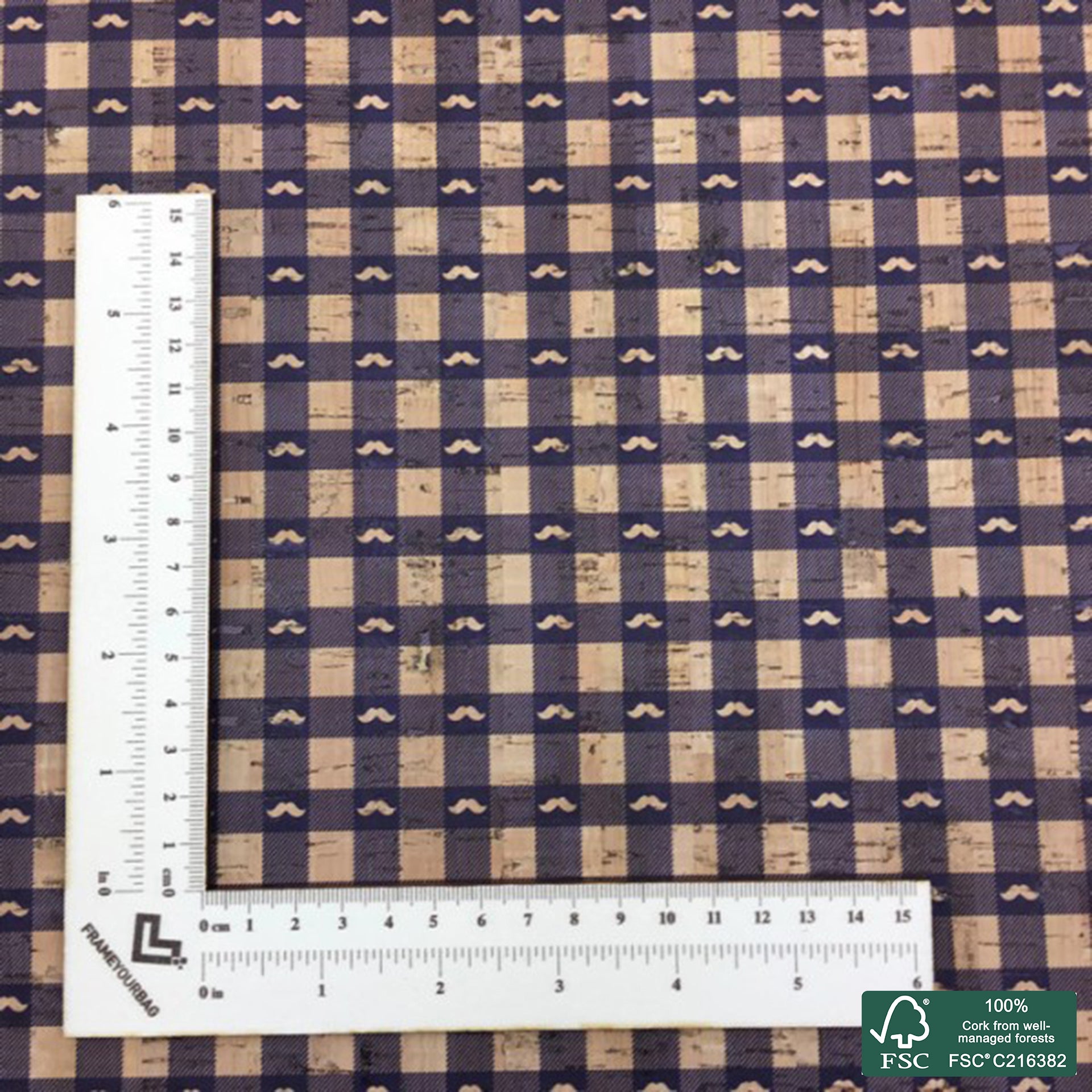 Plaid printed pattern on natural cork fabric (101)