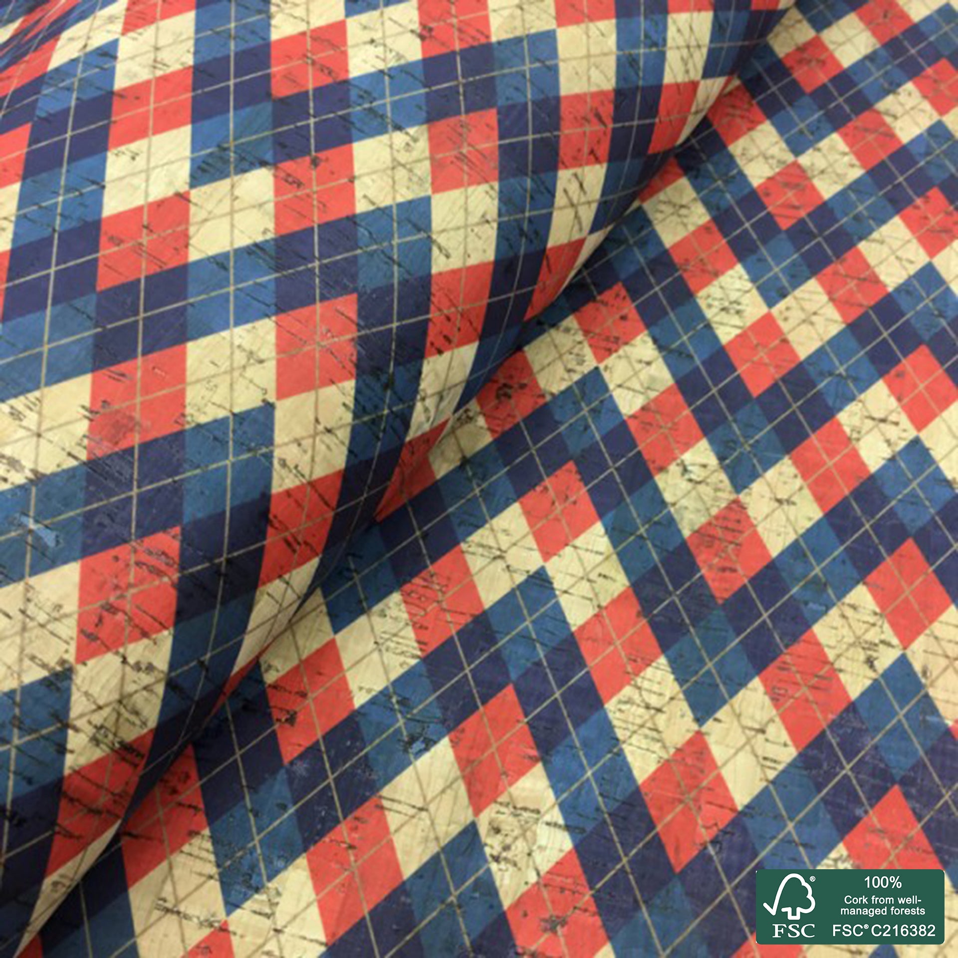 Tiles printed pattern on natural cork fabric (102)