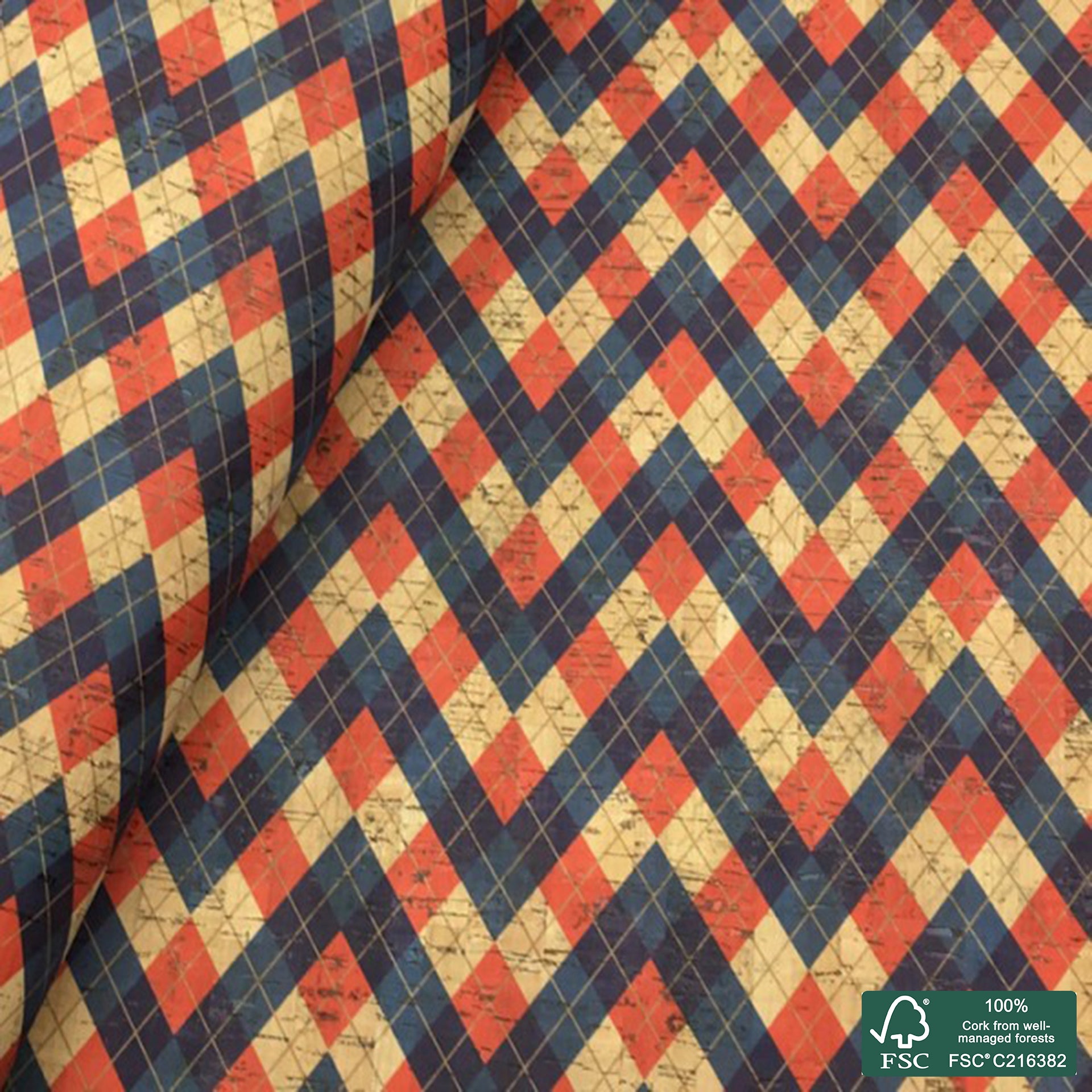 Tiles printed pattern on natural cork fabric (102)