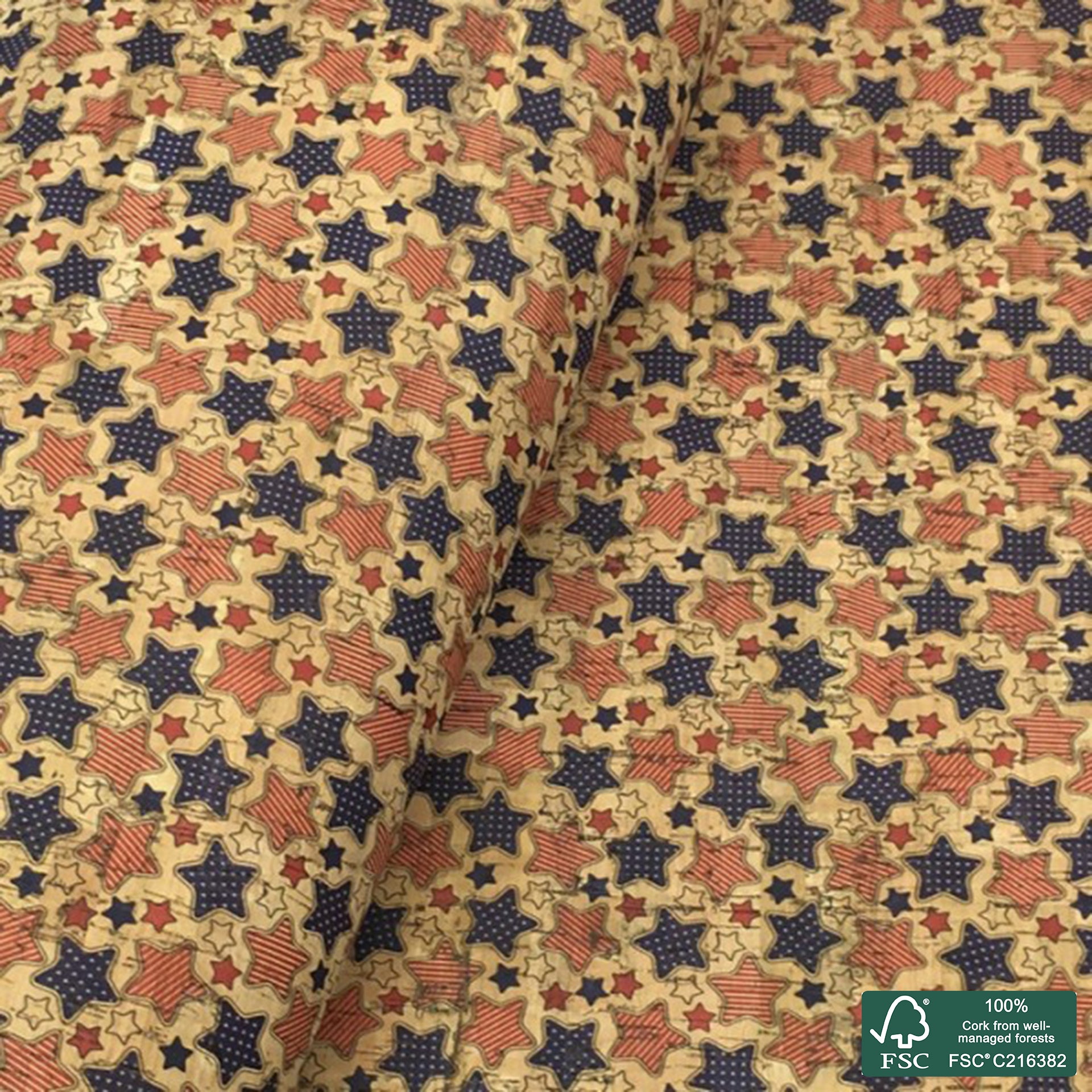 Stars printed pattern on natural cork fabric (104)
