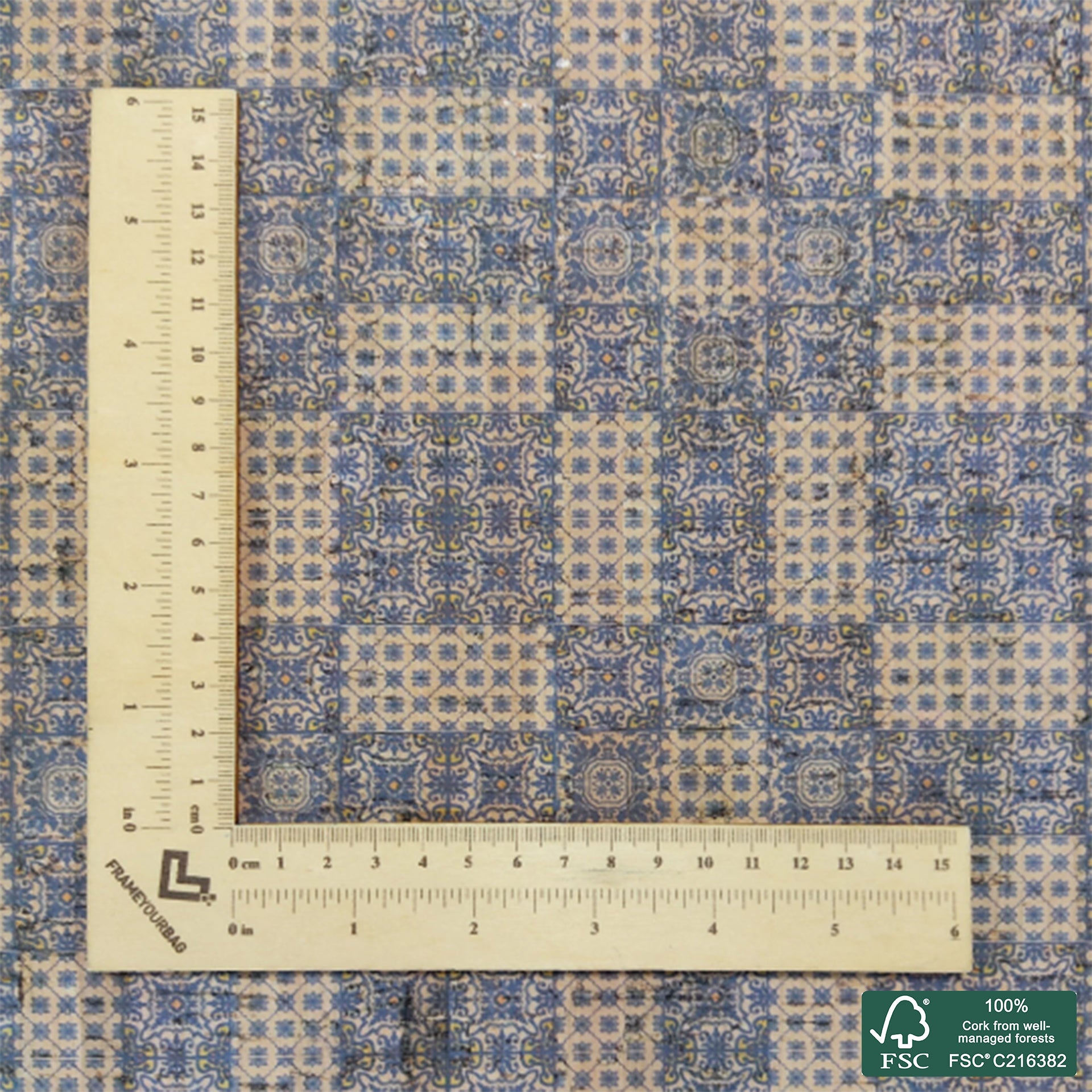 Tiles printed pattern on natural cork fabric (109)