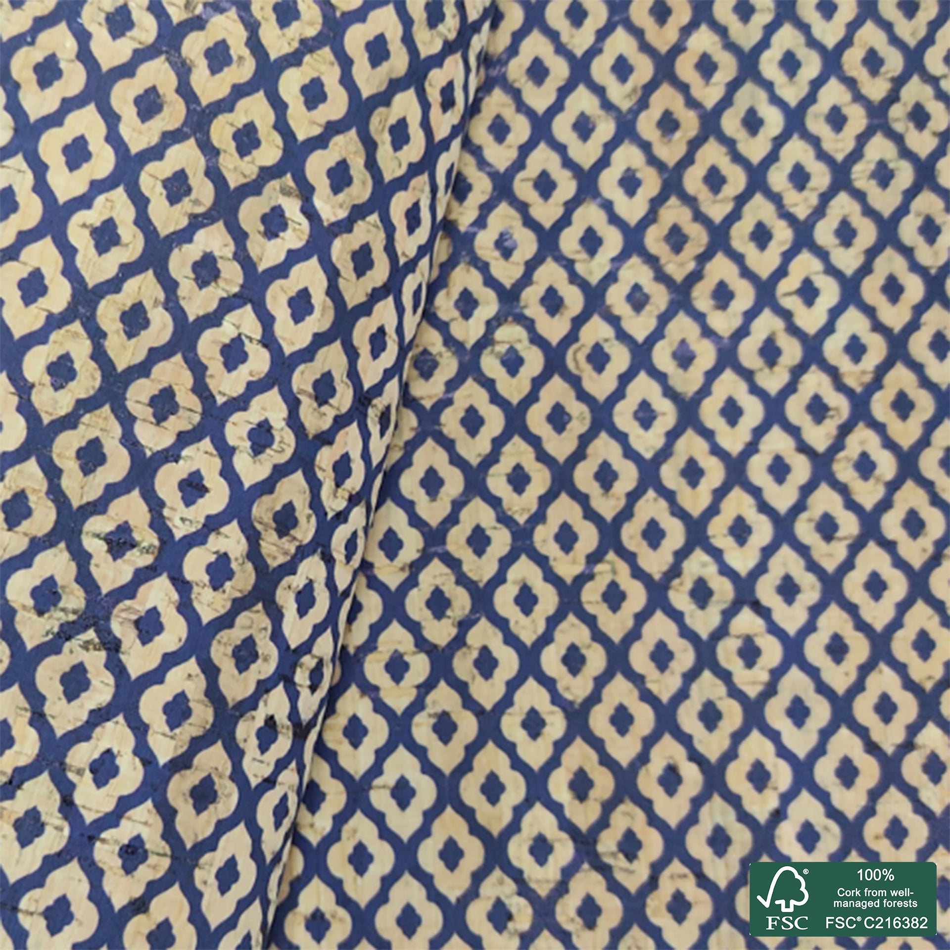 Tiles printed pattern on natural cork fabric (112)