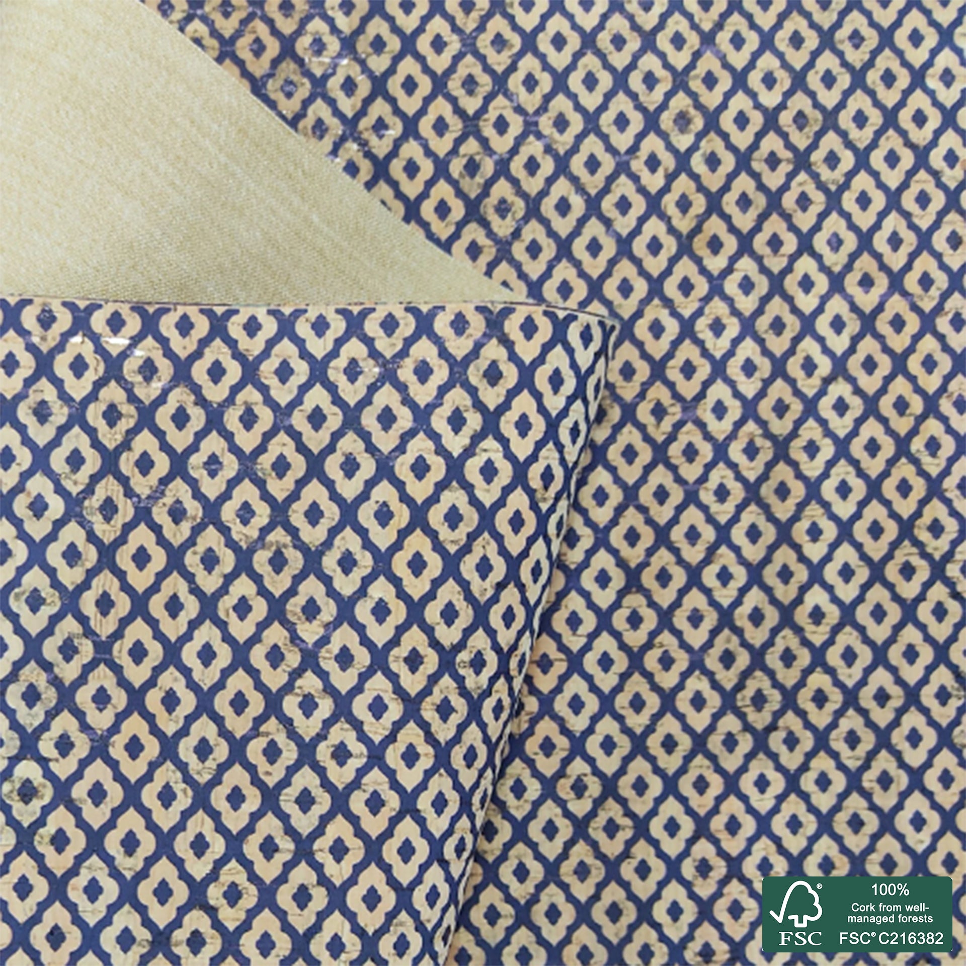 Tiles printed pattern on natural cork fabric (112)
