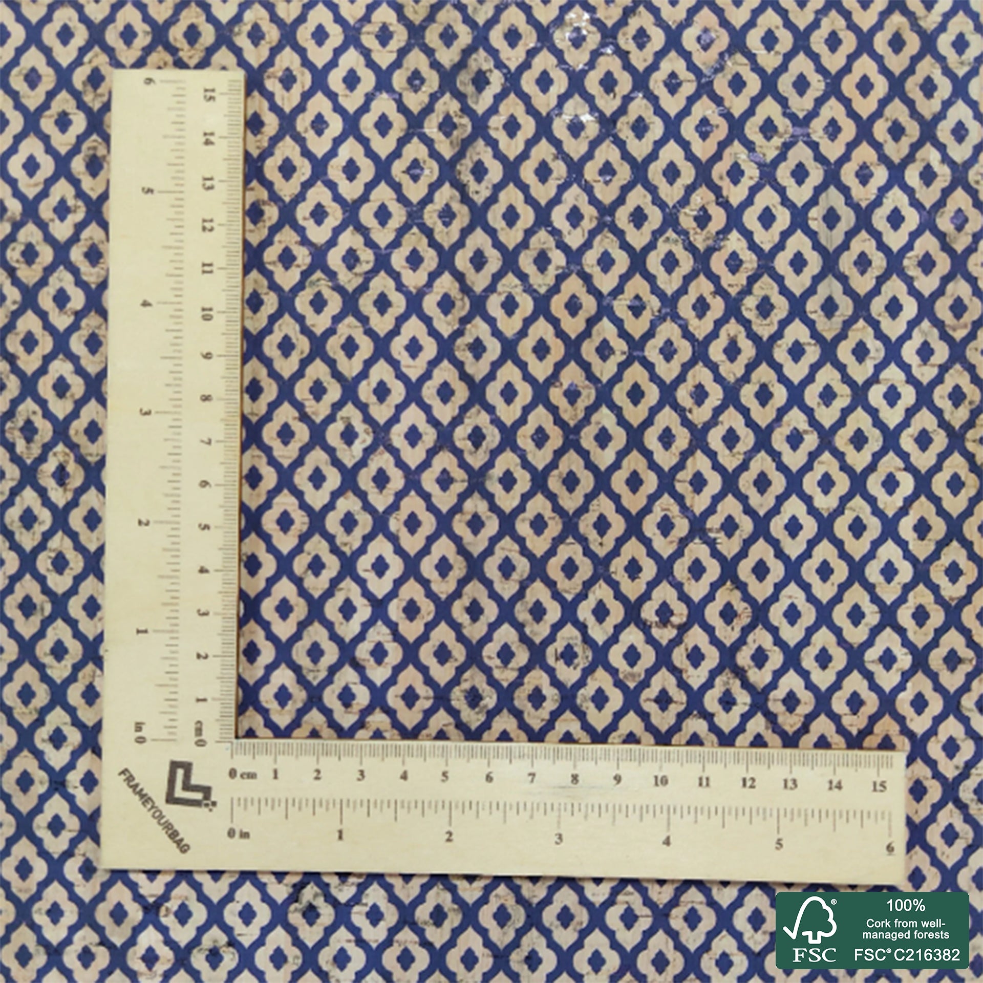 Tiles printed pattern on natural cork fabric (112)