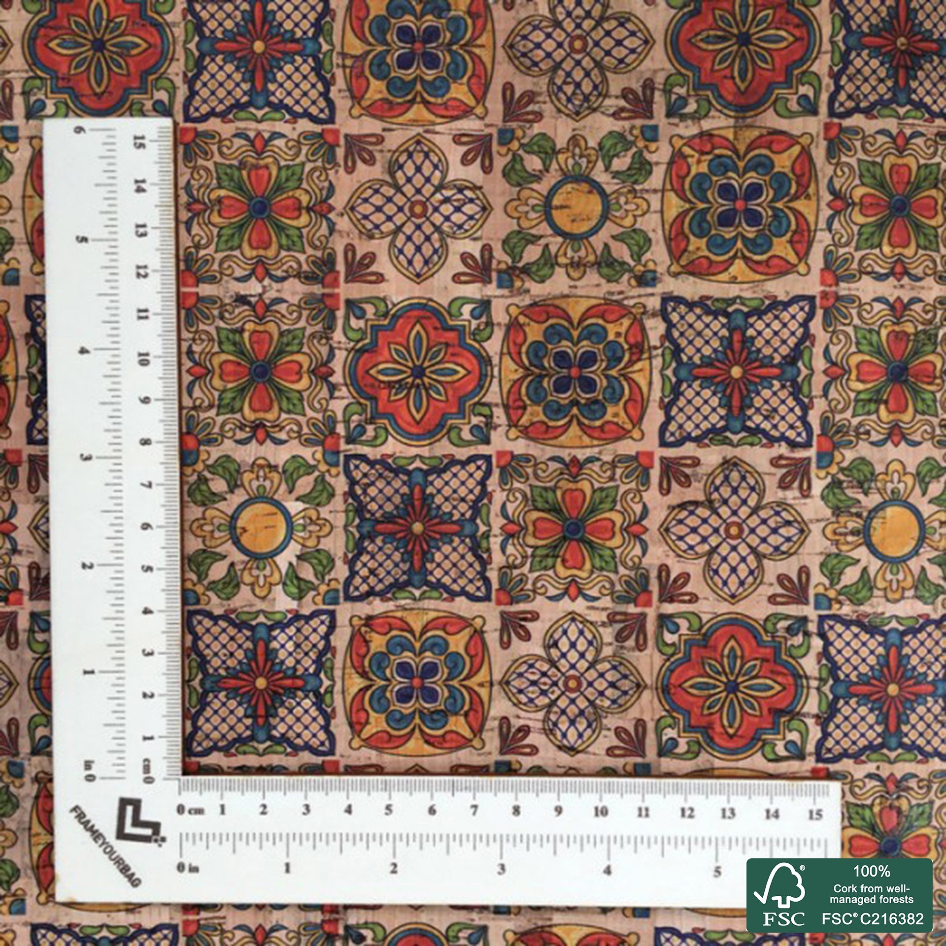 Tiles printed pattern on natural cork fabric (118)