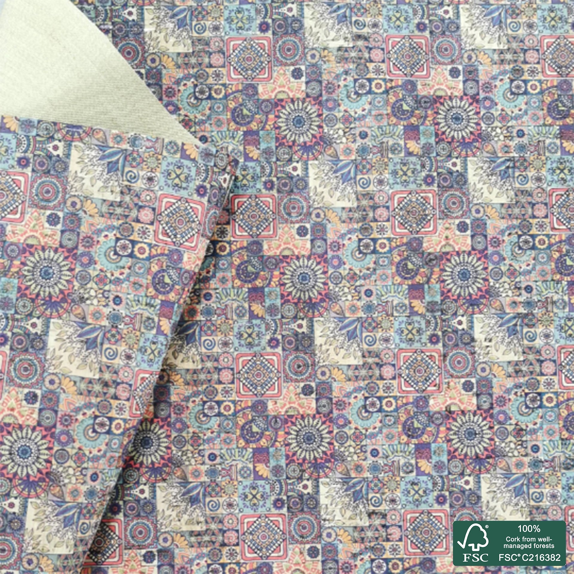 Tiles printed pattern on natural cork fabric (120)