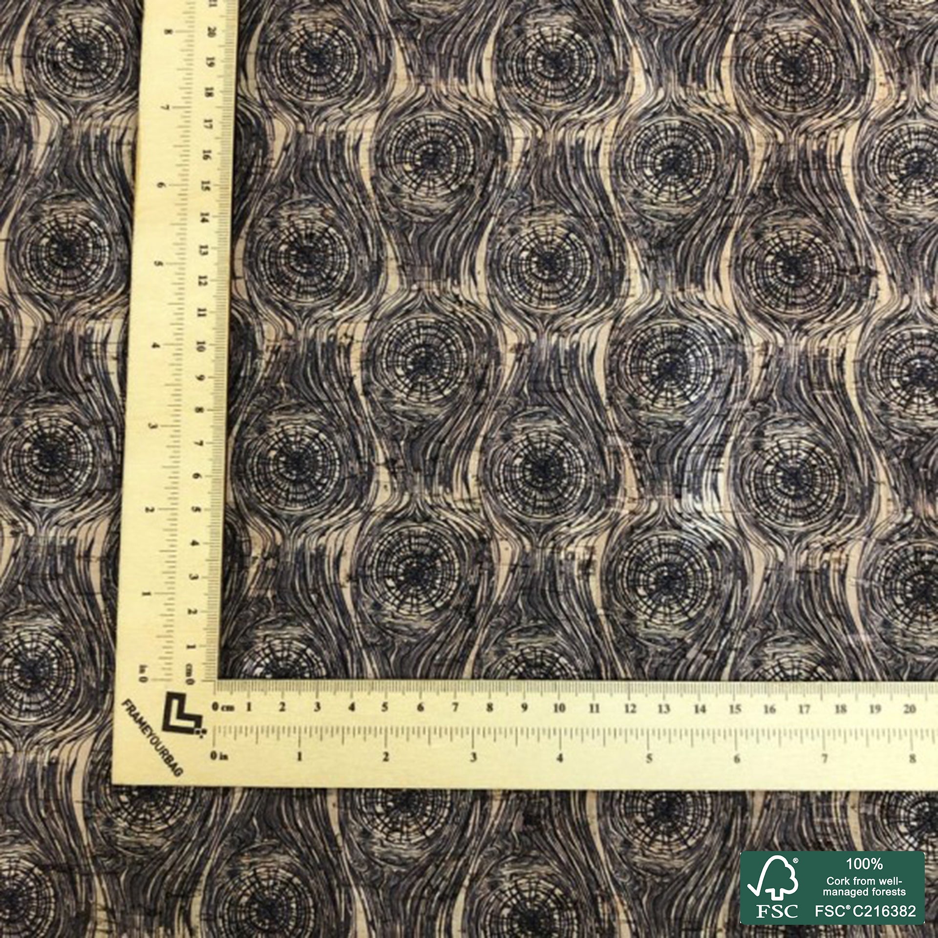 Abstract printed pattern on natural cork fabric (129)
