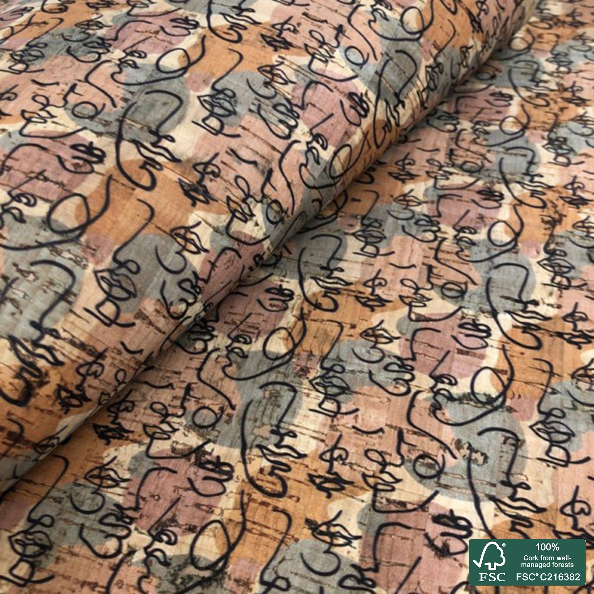 Abstract printed pattern on natural cork fabric (132)
