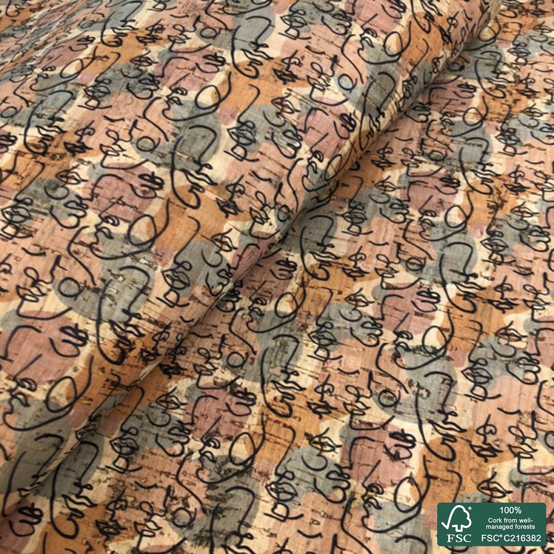 Abstract printed pattern on natural cork fabric (132)