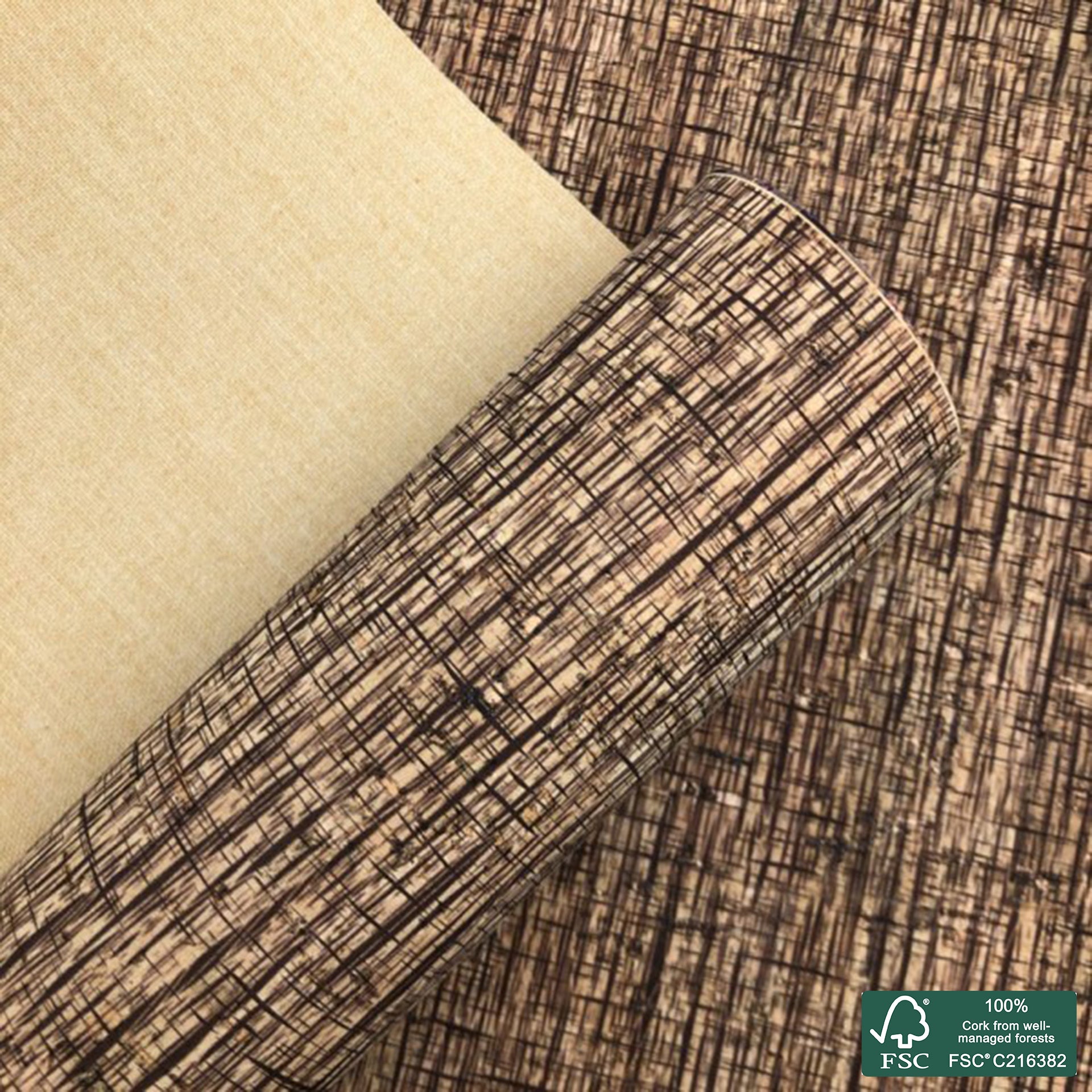 Plaid printed pattern on natural cork fabric (139)