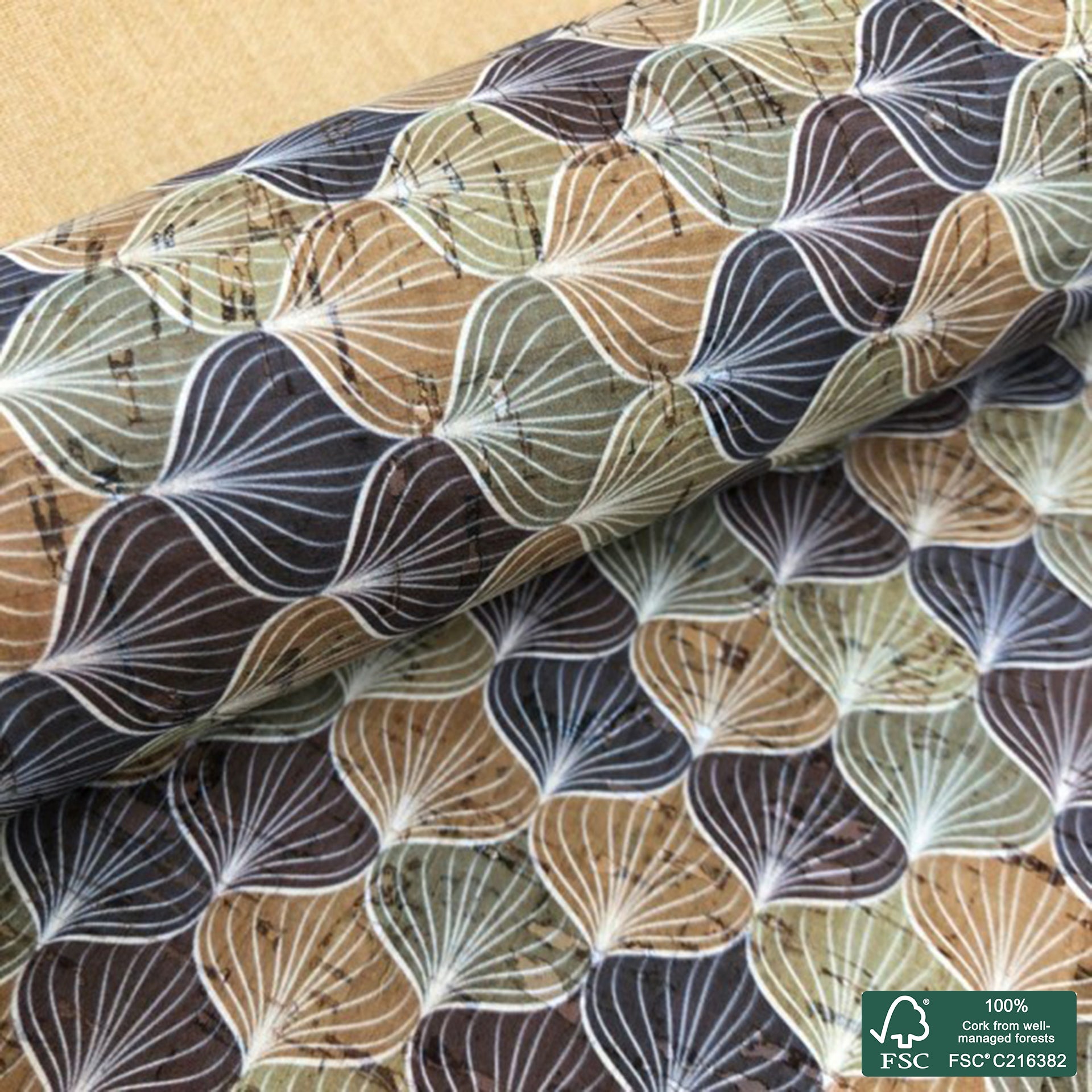 Abstract printed pattern on natural cork fabric (140)