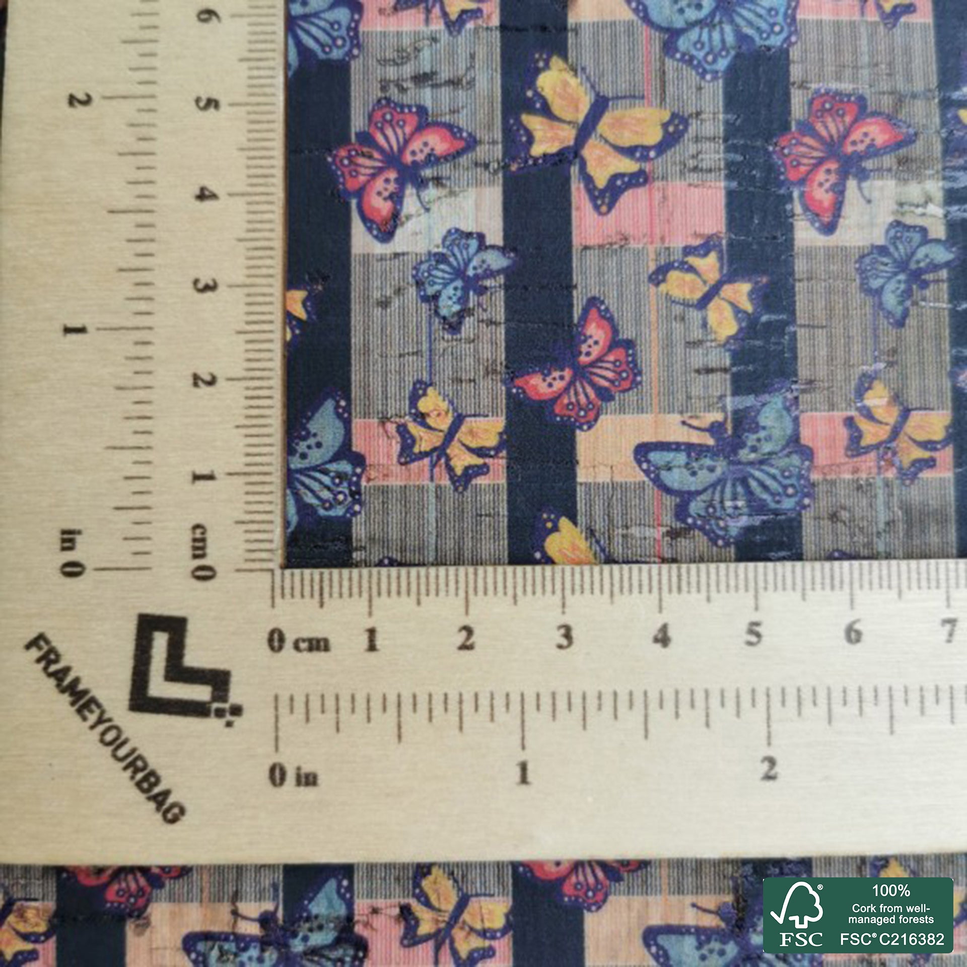 Butterflies printed pattern on natural cork fabric (141)