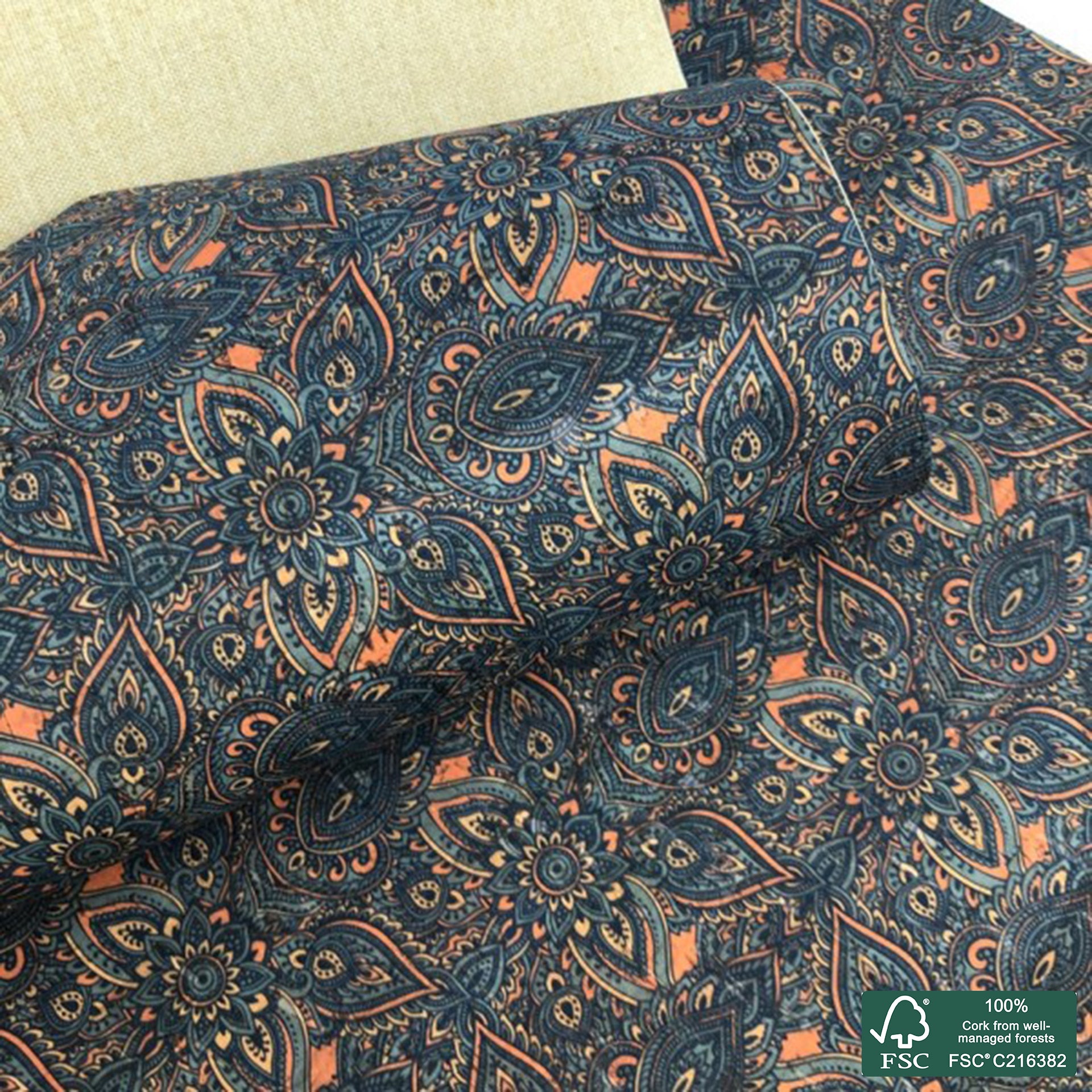 Tapestry printed pattern on natural cork fabric (142)