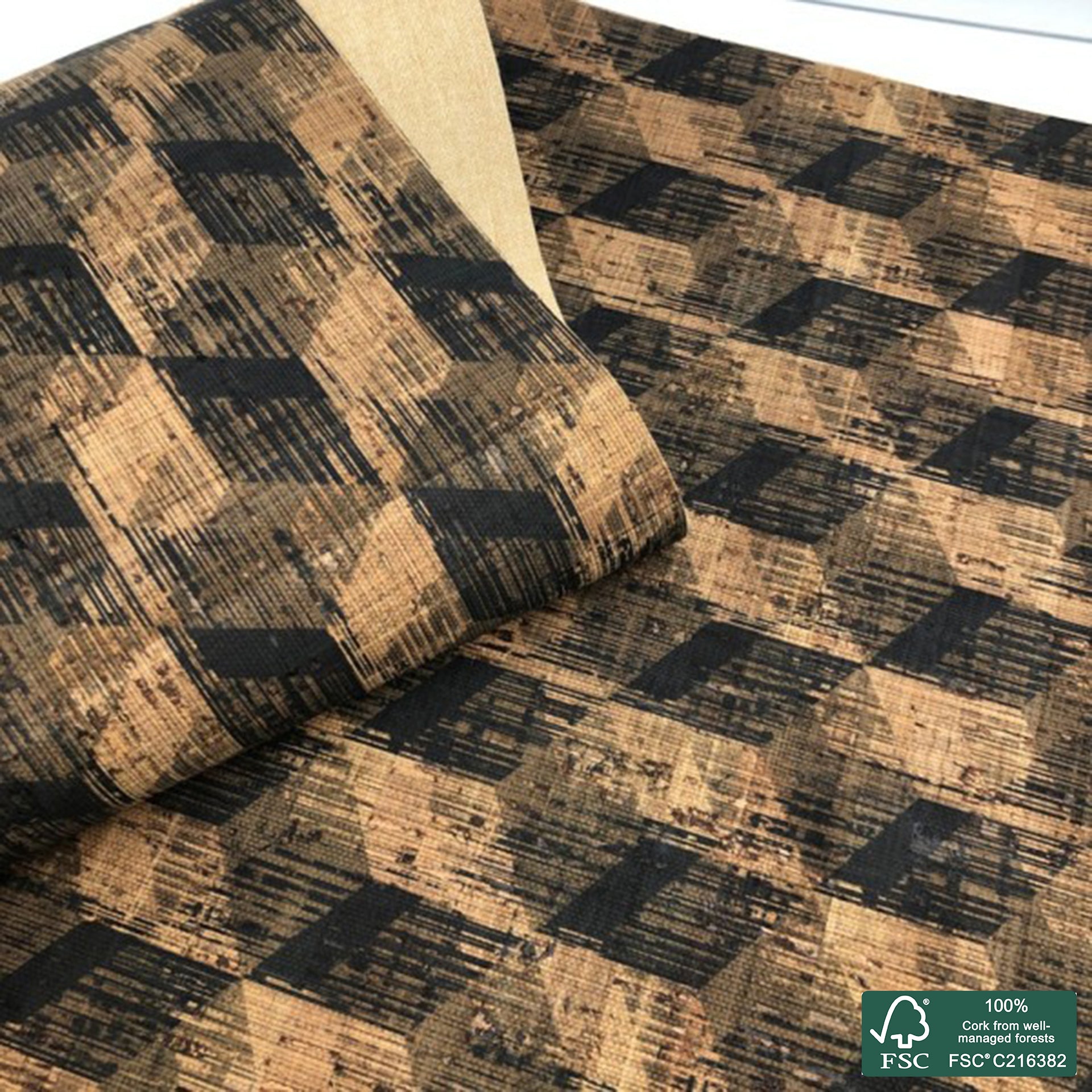 Abstract printed pattern on natural cork fabric (144)