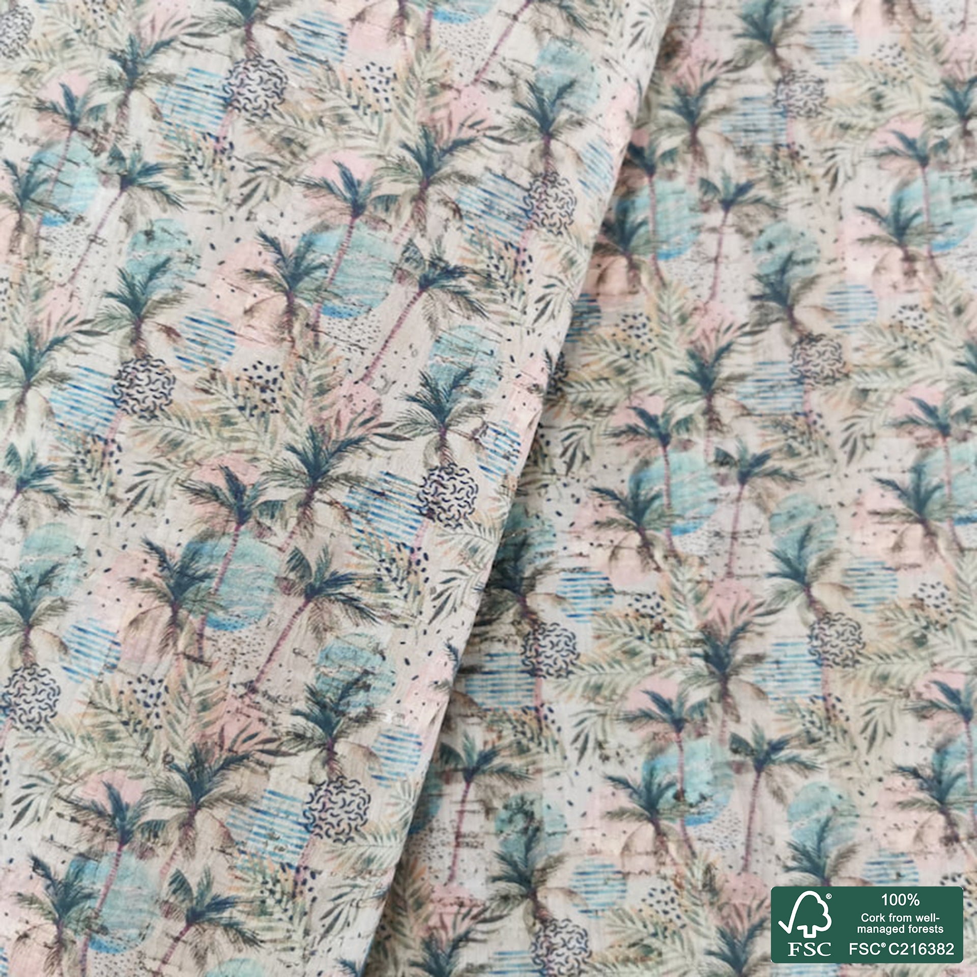 Tropical printed pattern on natural cork fabric (154)