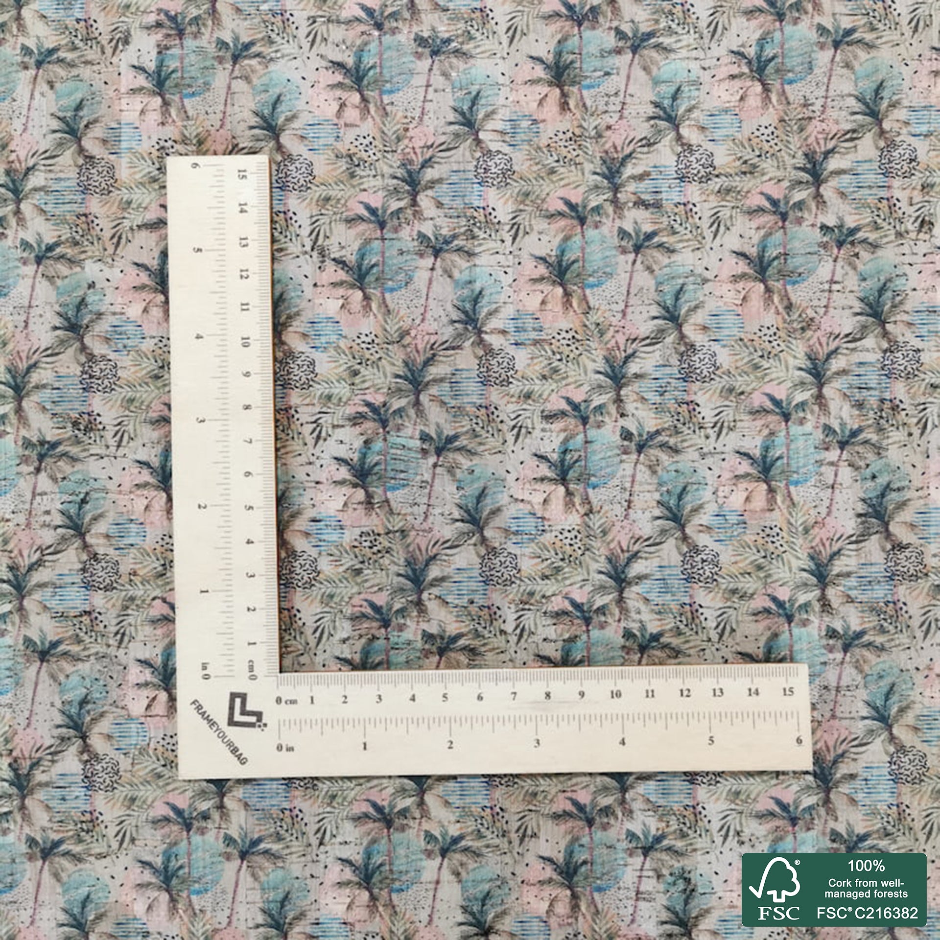 Tropical printed pattern on natural cork fabric (154)