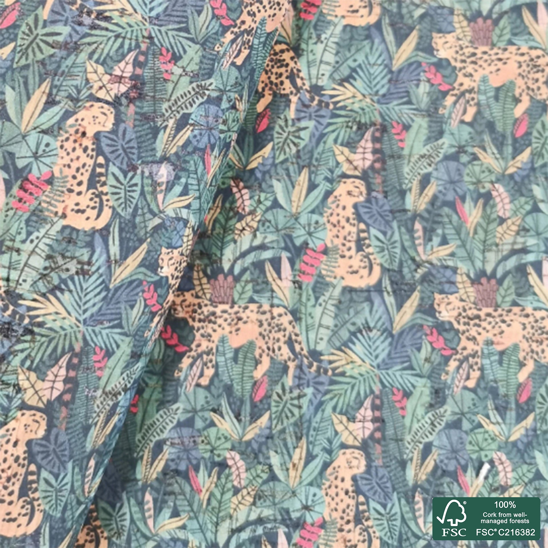 Cheetah printed pattern on natural cork fabric (158)