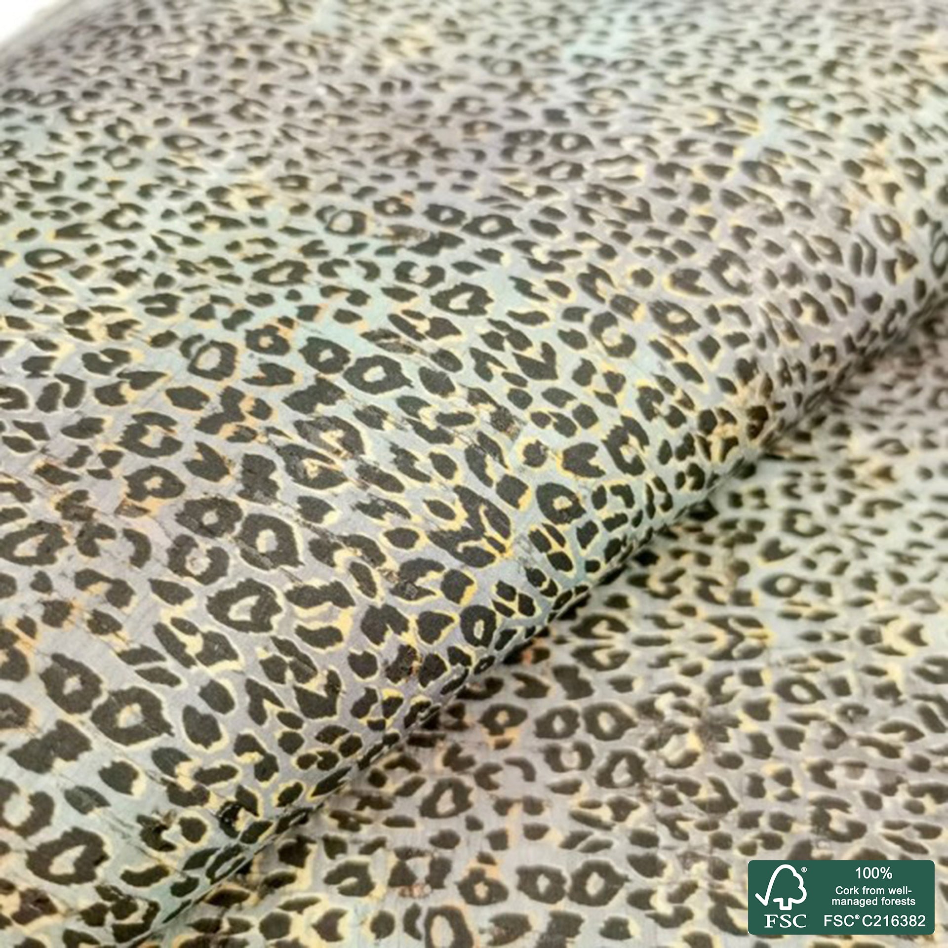 Leopard printed pattern on natural cork fabric (159)