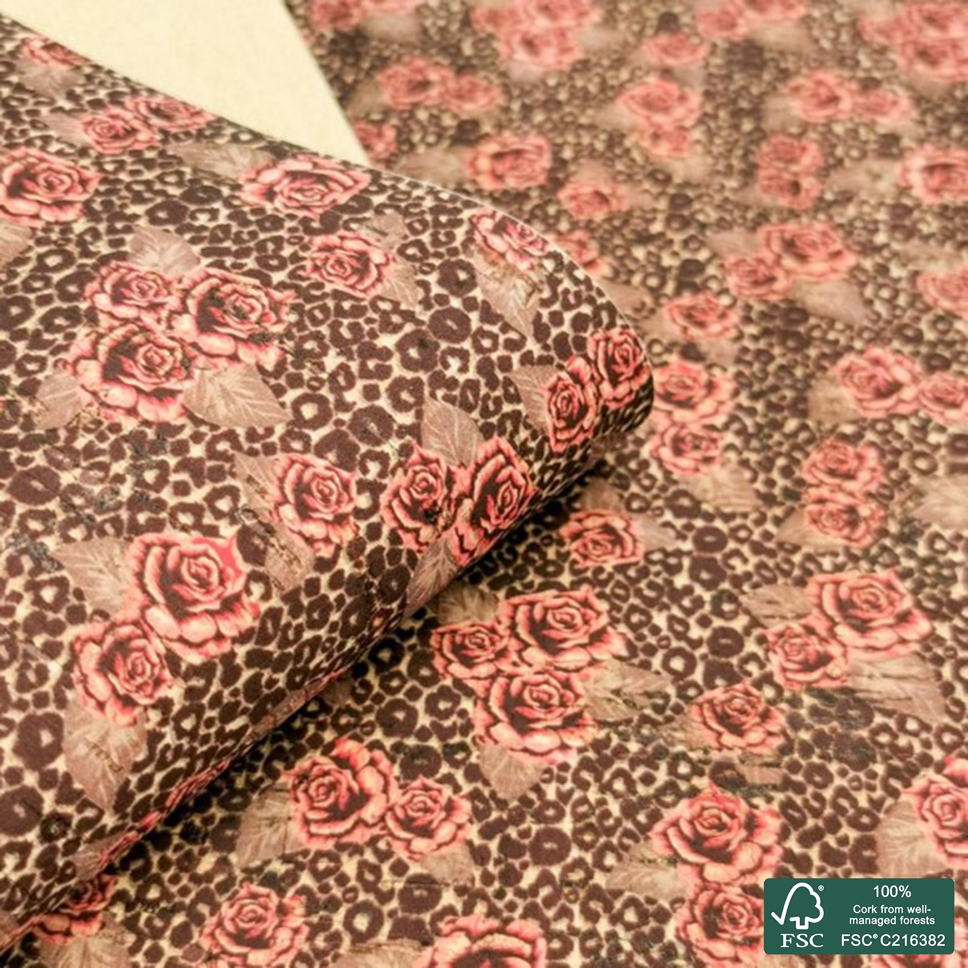 Leopard printed pattern on natural cork fabric (160)