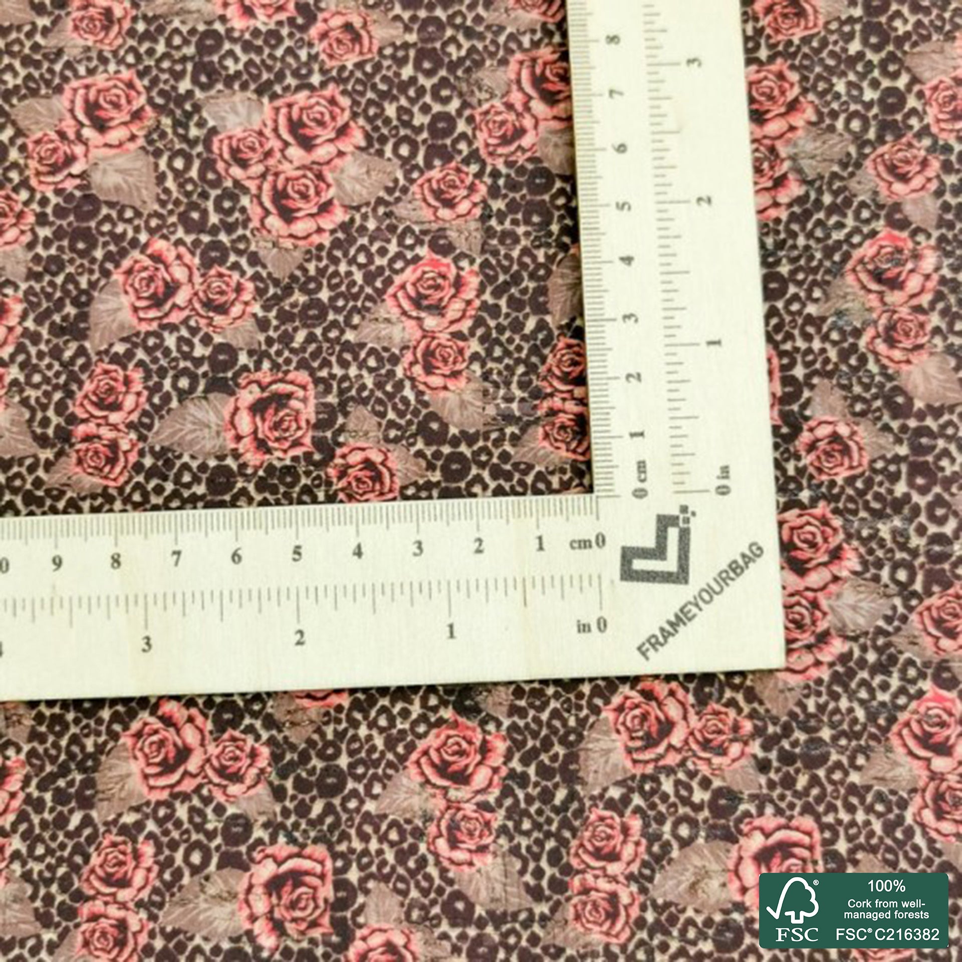 Leopard printed pattern on natural cork fabric (160)