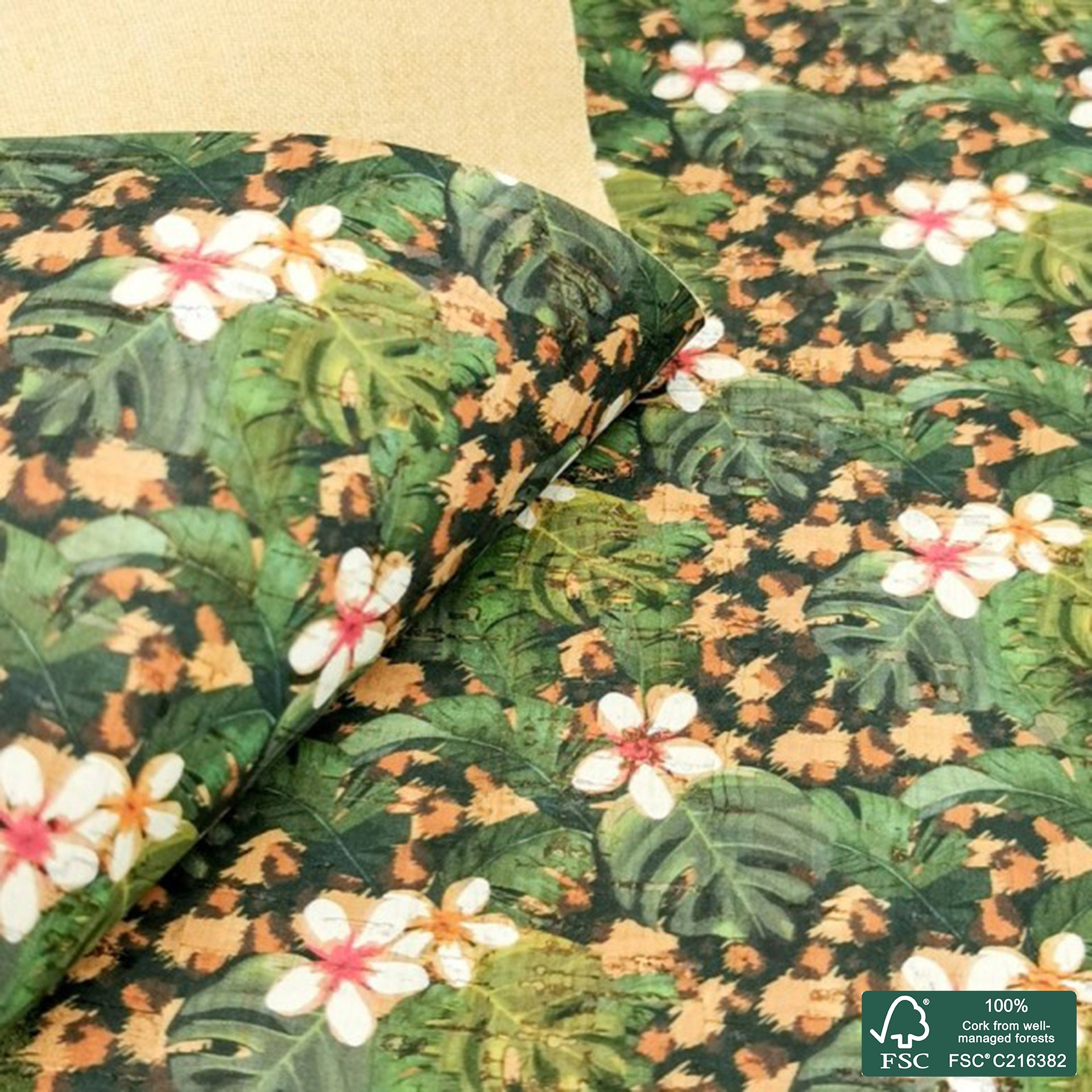 Leopard printed pattern on natural cork fabric (162)