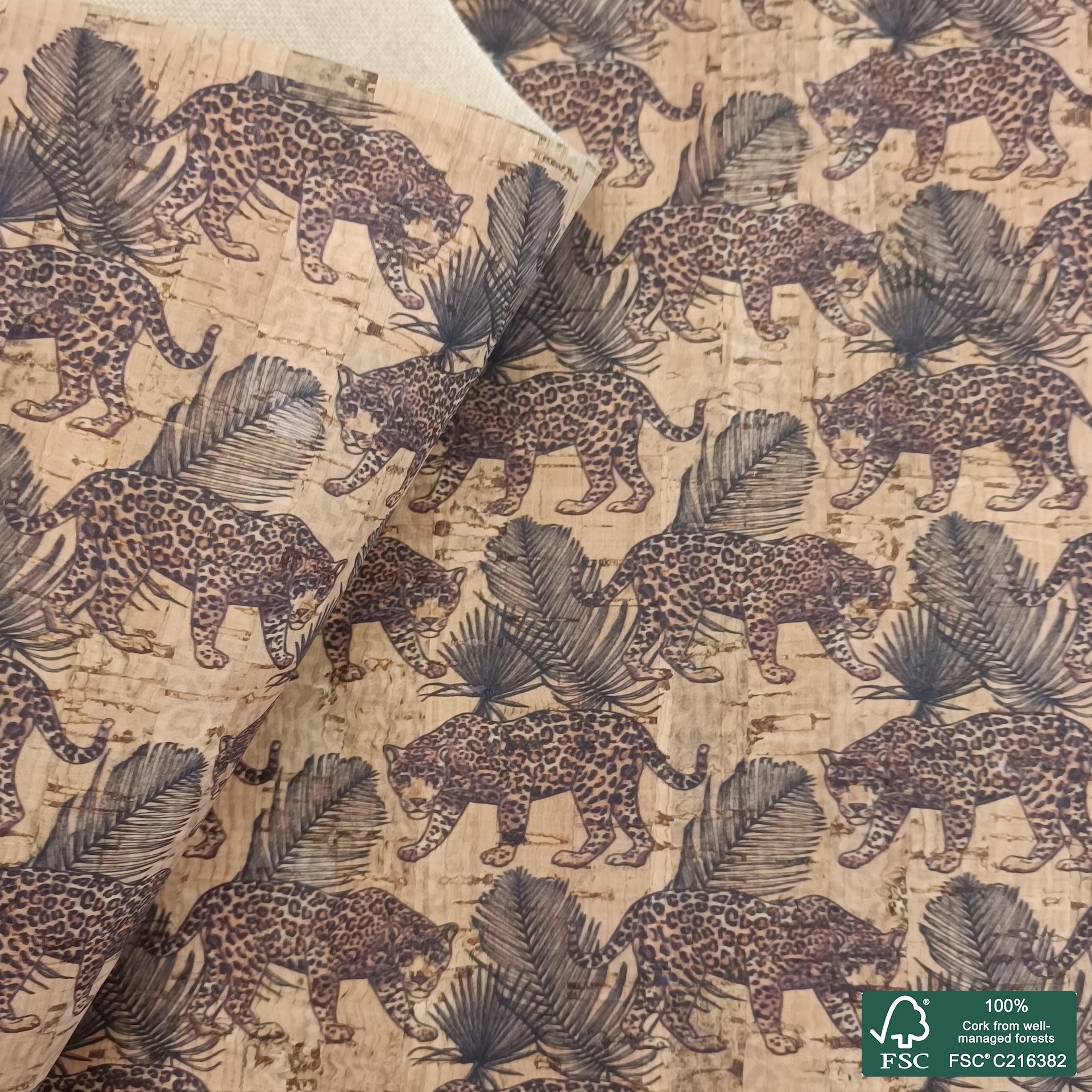 Leopard printed pattern on natural cork fabric (164)