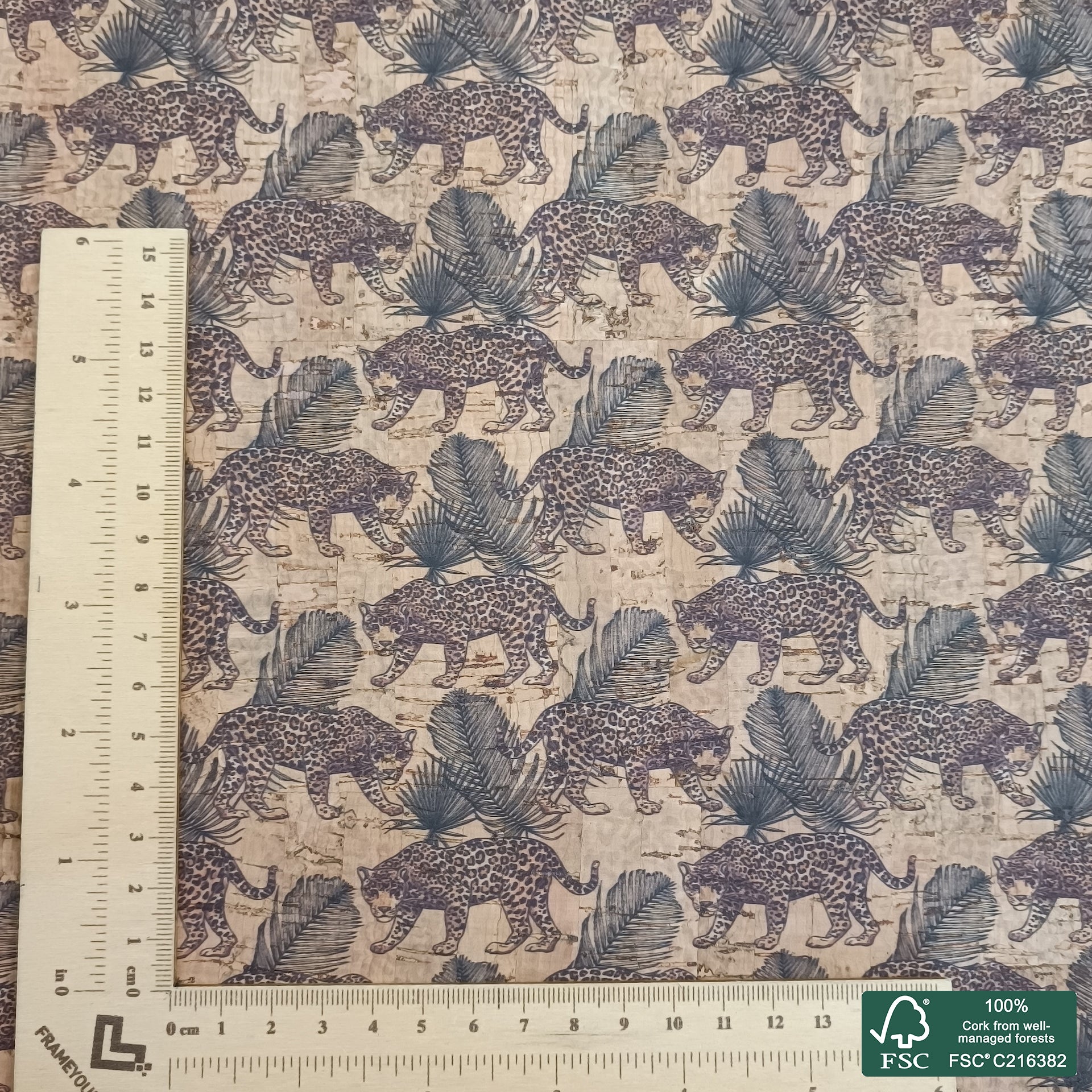 Leopard printed pattern on natural cork fabric (164)