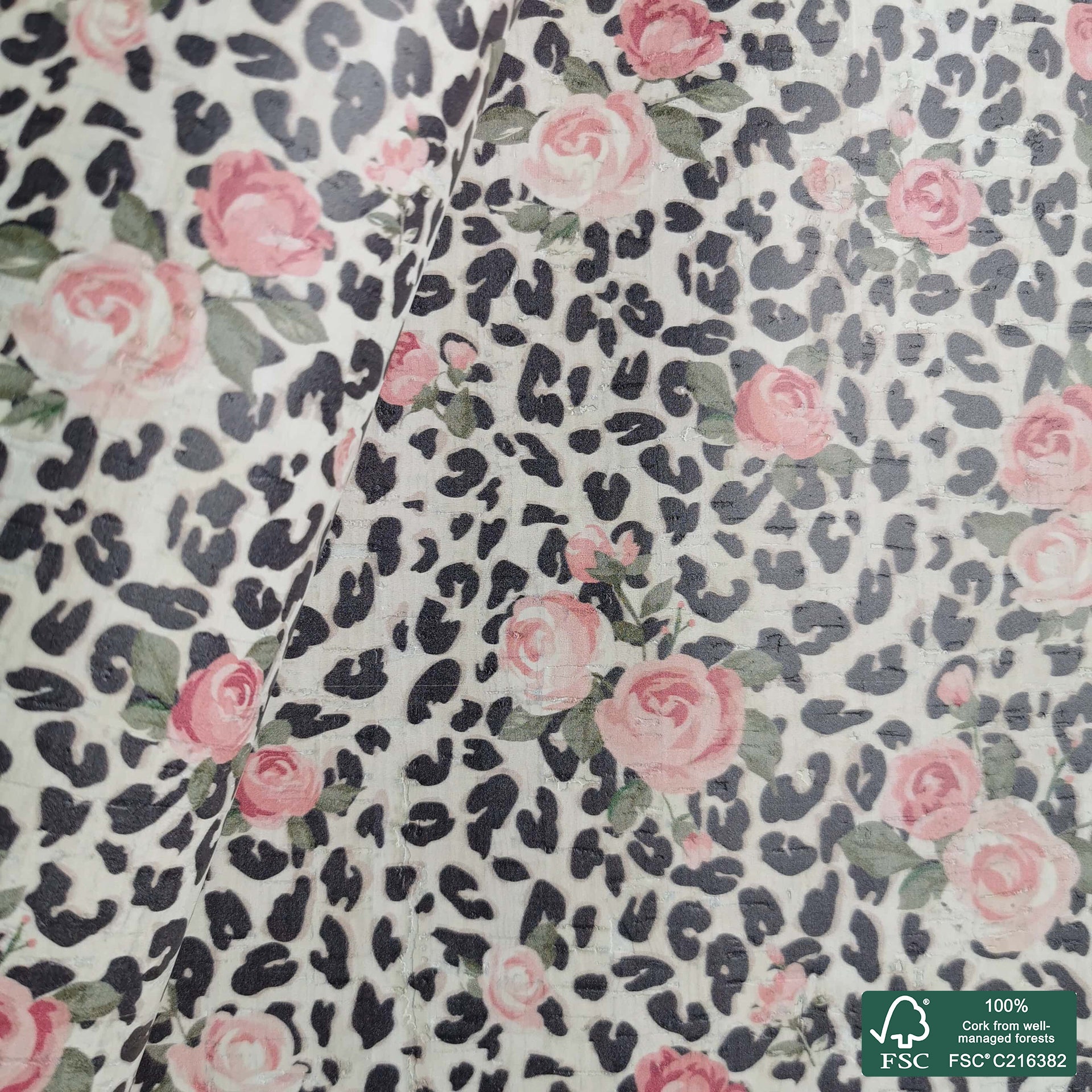 Leopard printed pattern on white cork fabric (185)
