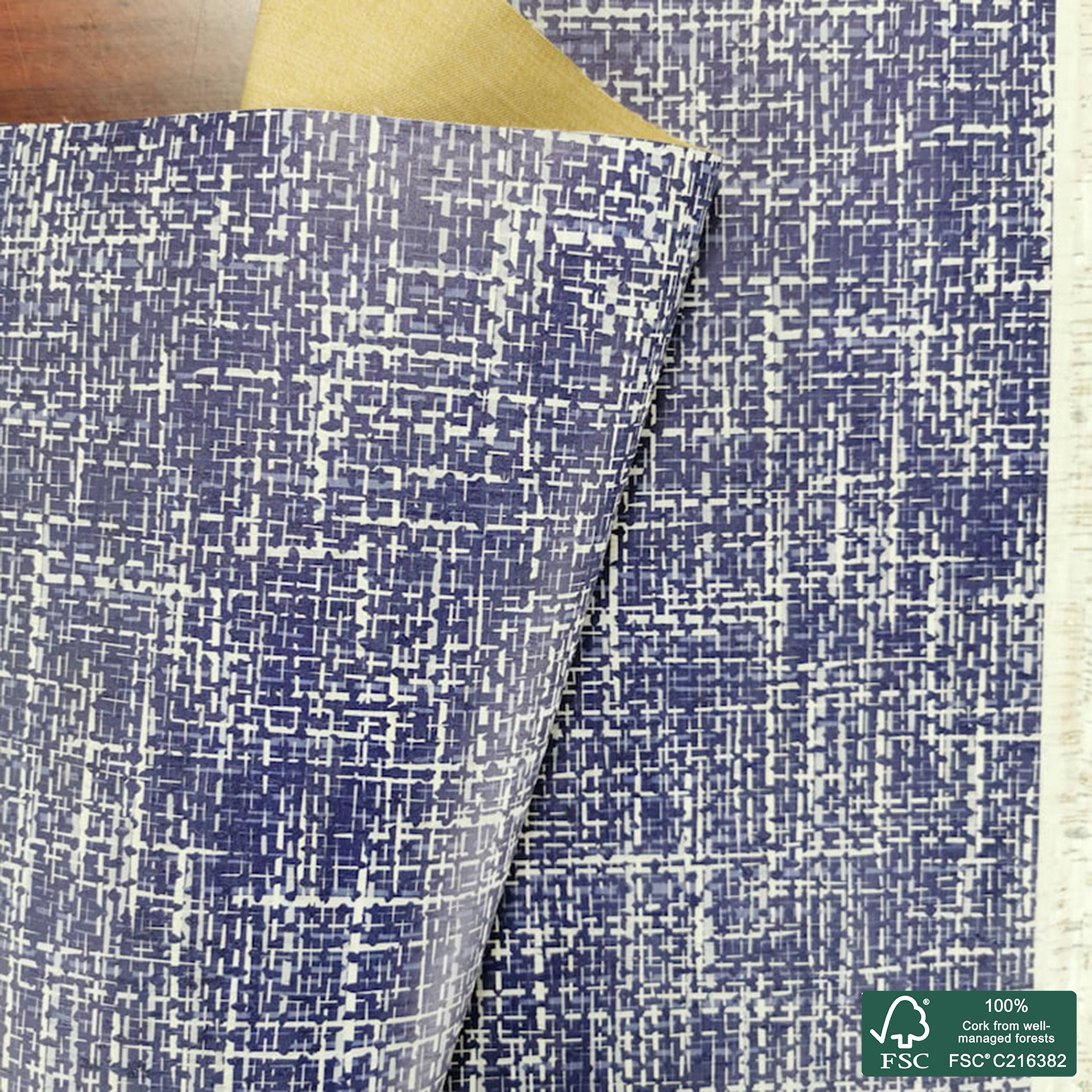 Plaid printed pattern on white cork fabric (189)