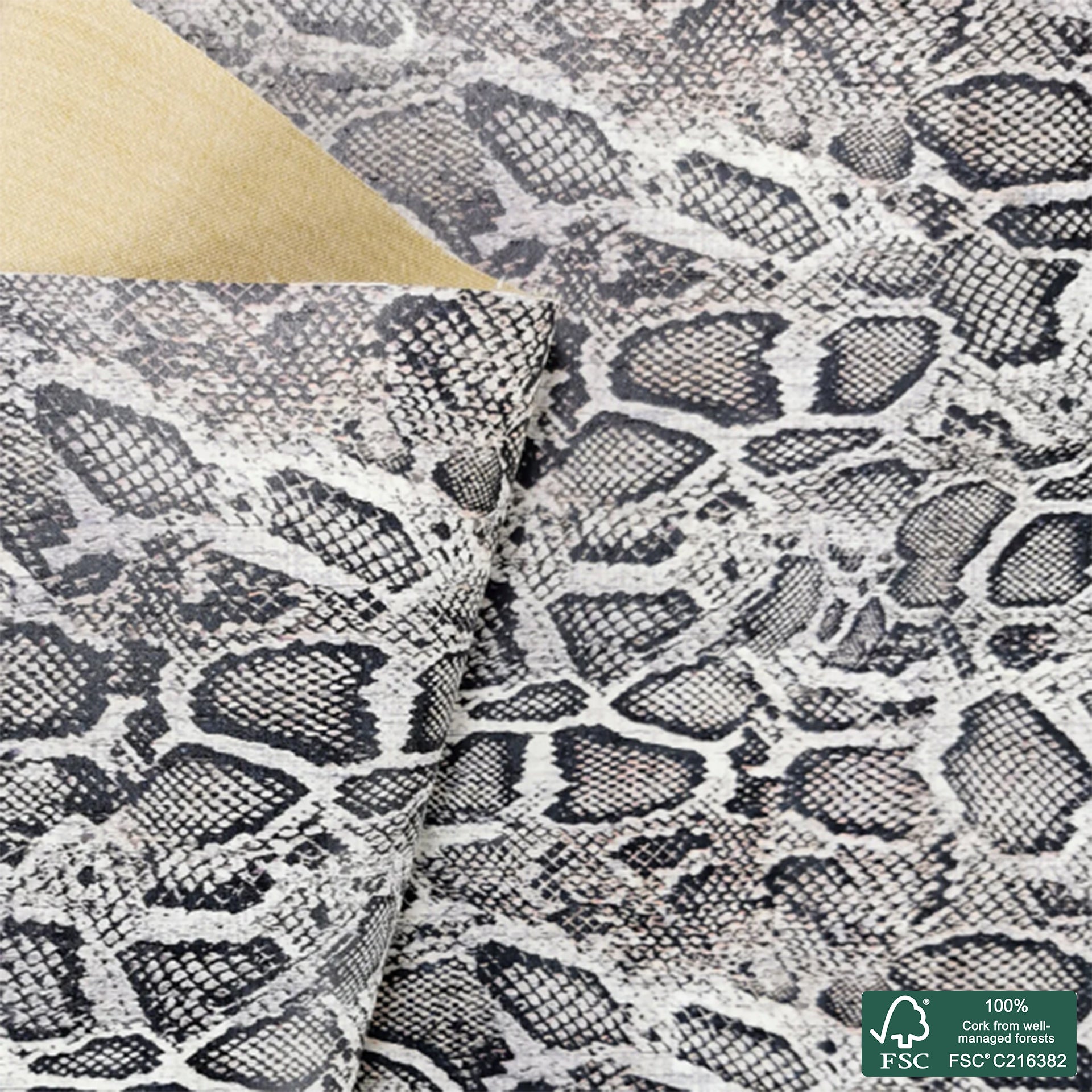 Snake printed pattern on white cork fabric (191)