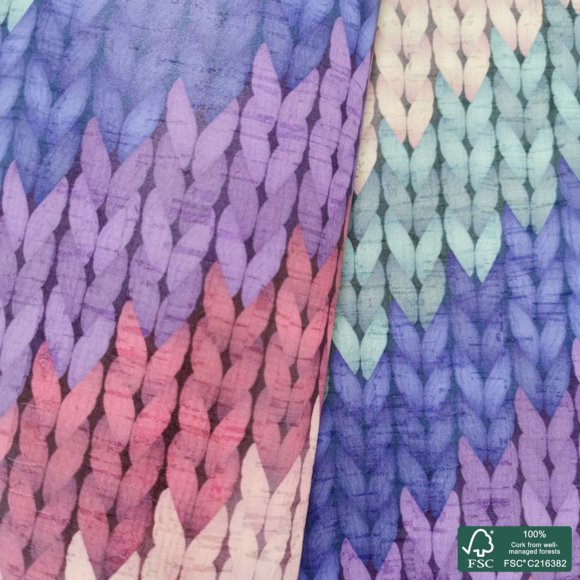 Knit printed pattern on white cork fabric (193)