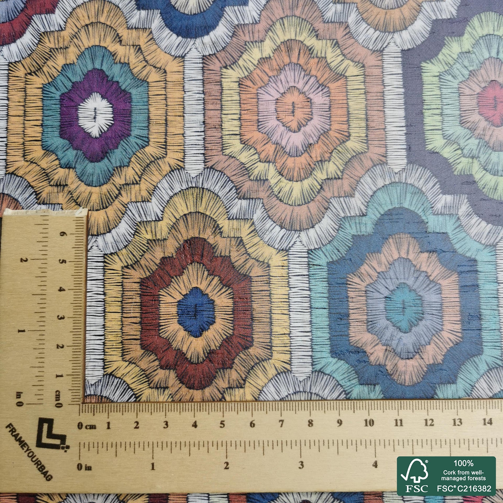 Tiles printed pattern on white cork fabric (195)