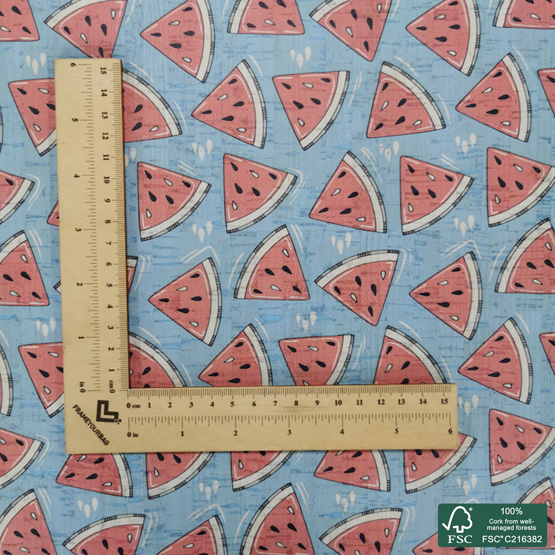 Watermelon printed pattern on white cork fabric (196)