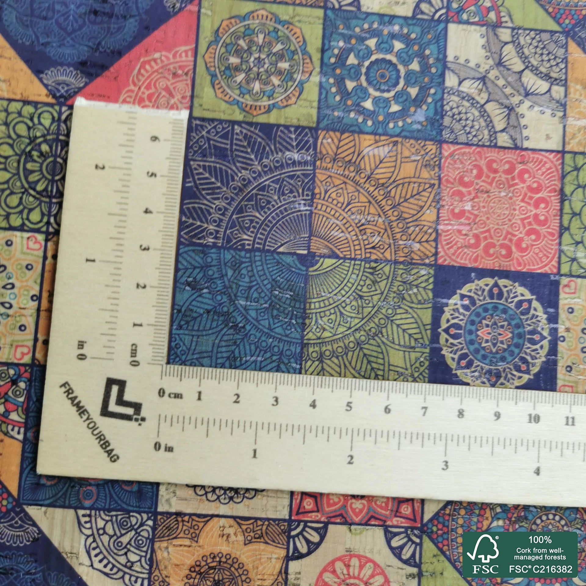 Tiles printed pattern on white cork fabric (201)