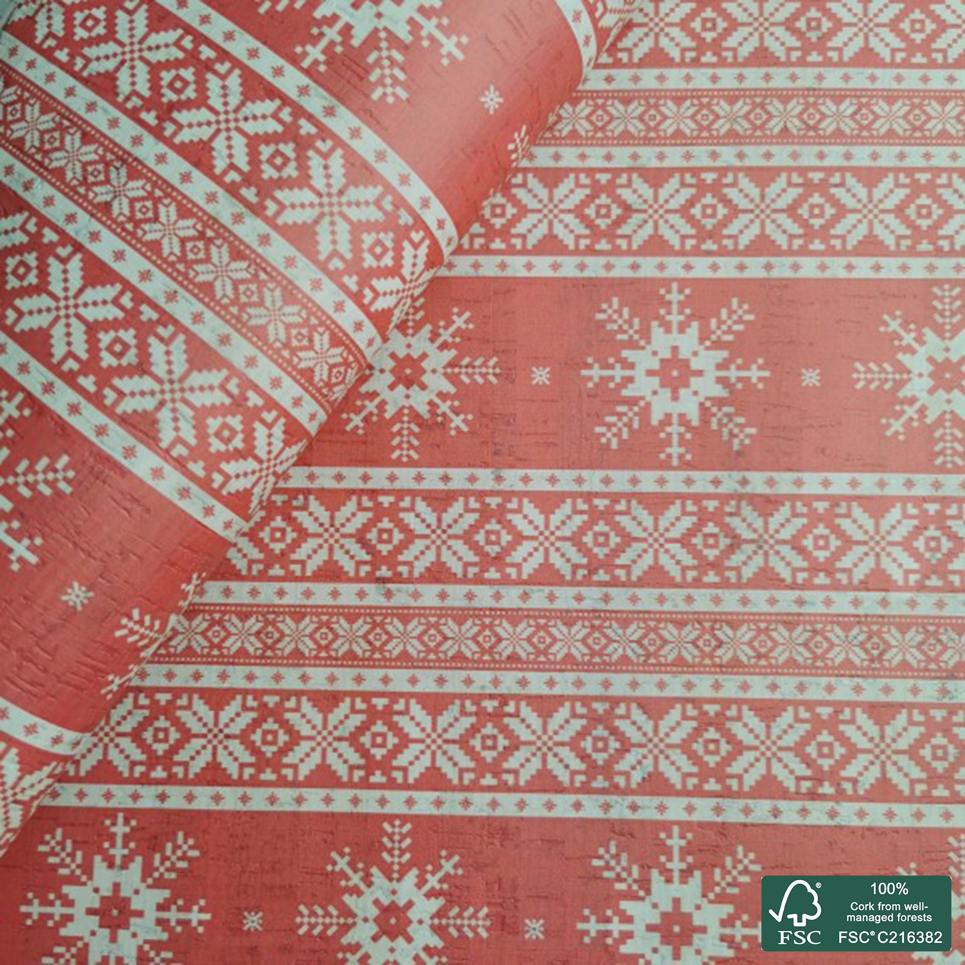 Christmas printed pattern on white cork fabric (204)