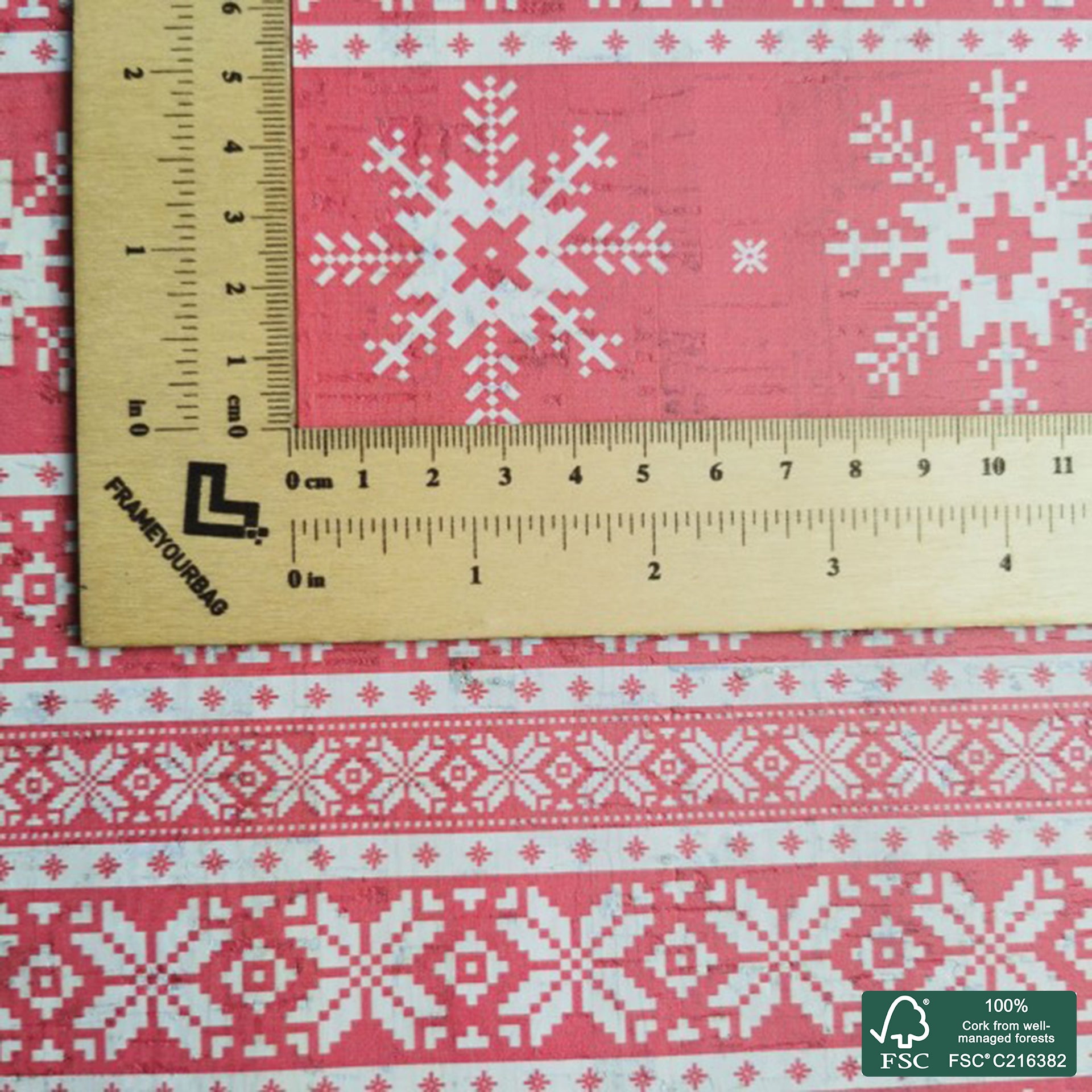 Christmas printed pattern on white cork fabric (204)