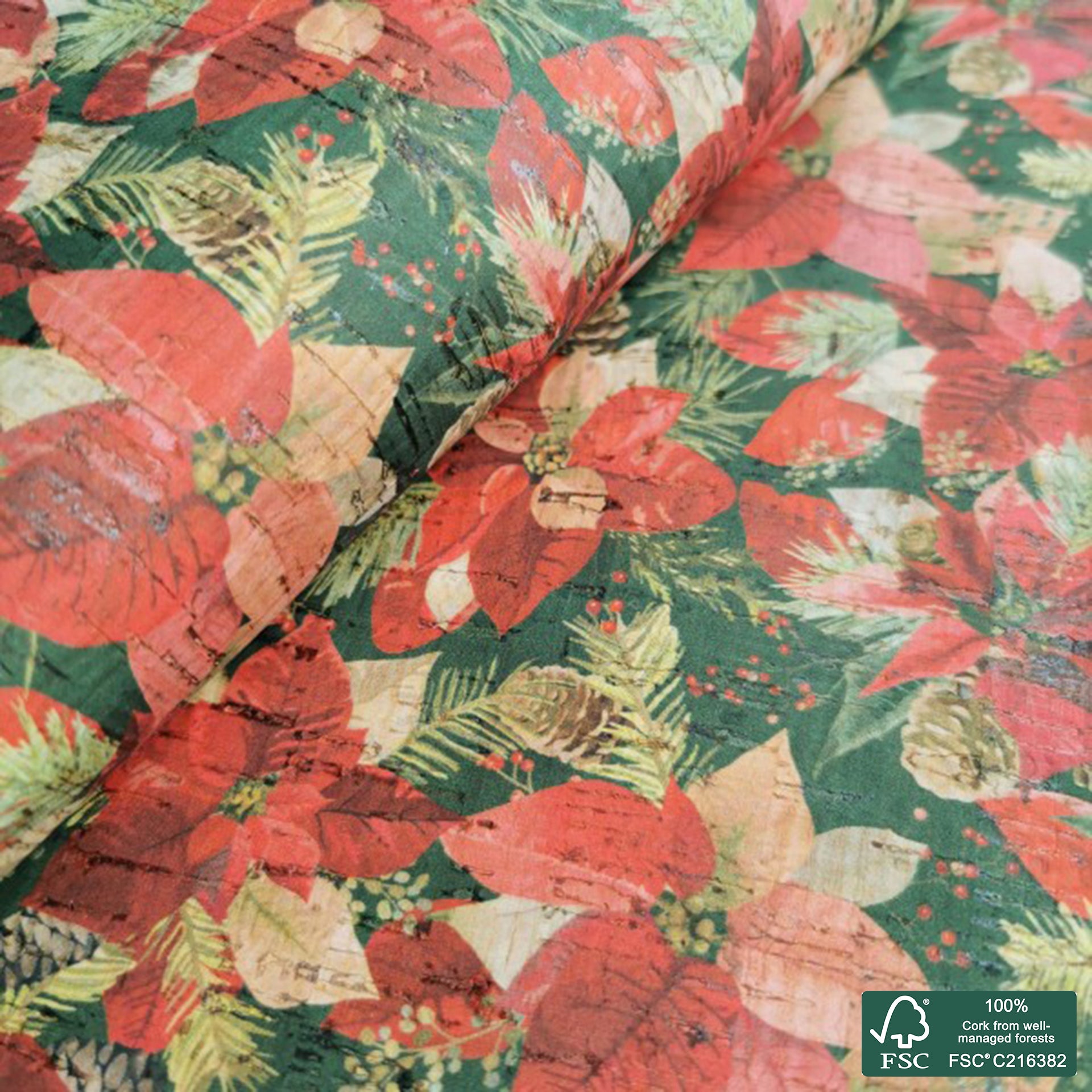 Christmas printed pattern on natural cork fabric (212)