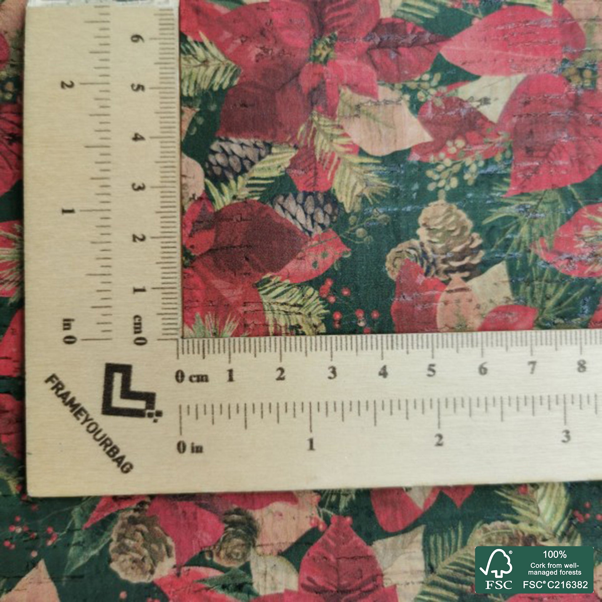Christmas printed pattern on natural cork fabric (212)