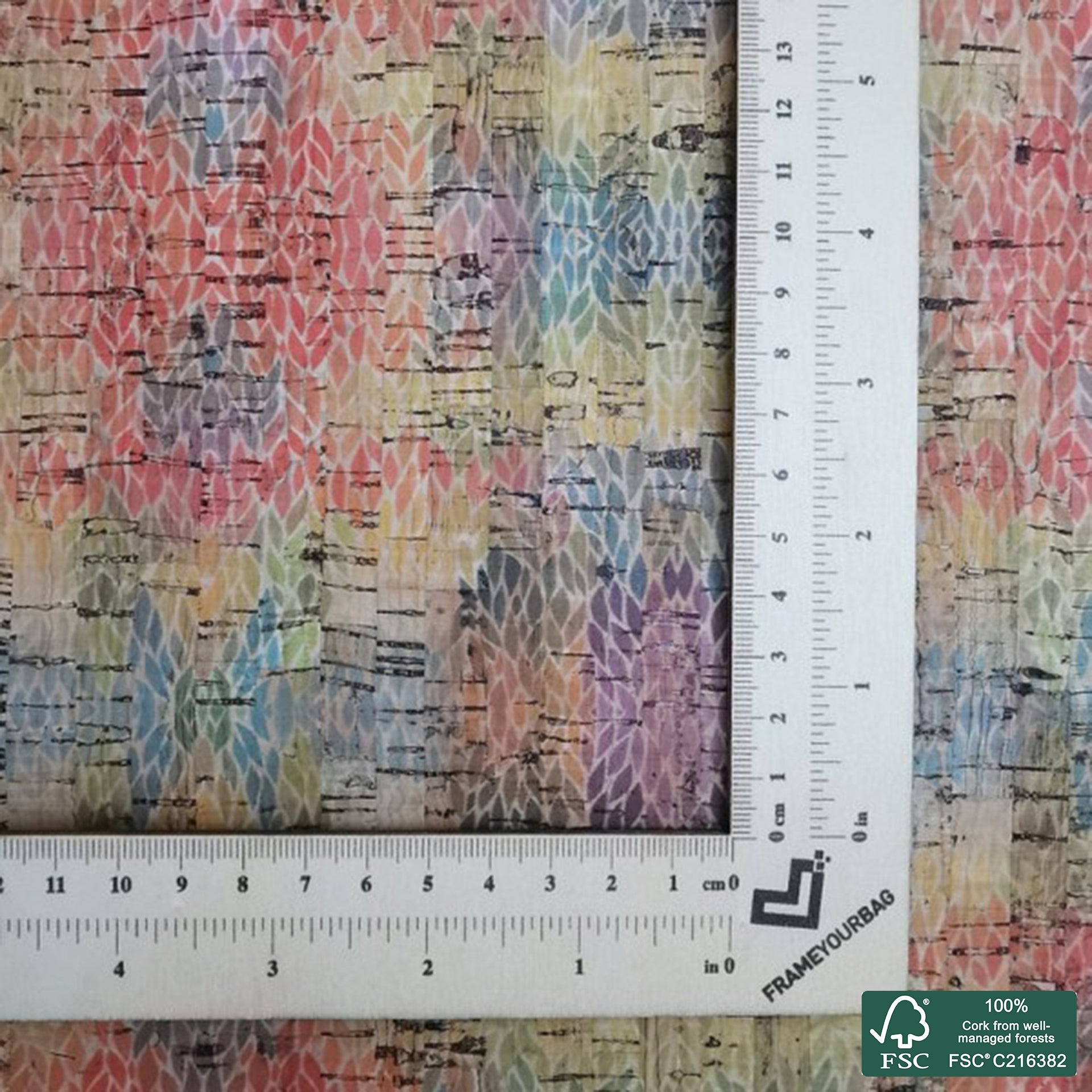 Leaves printed pattern on natural cork fabric (220)