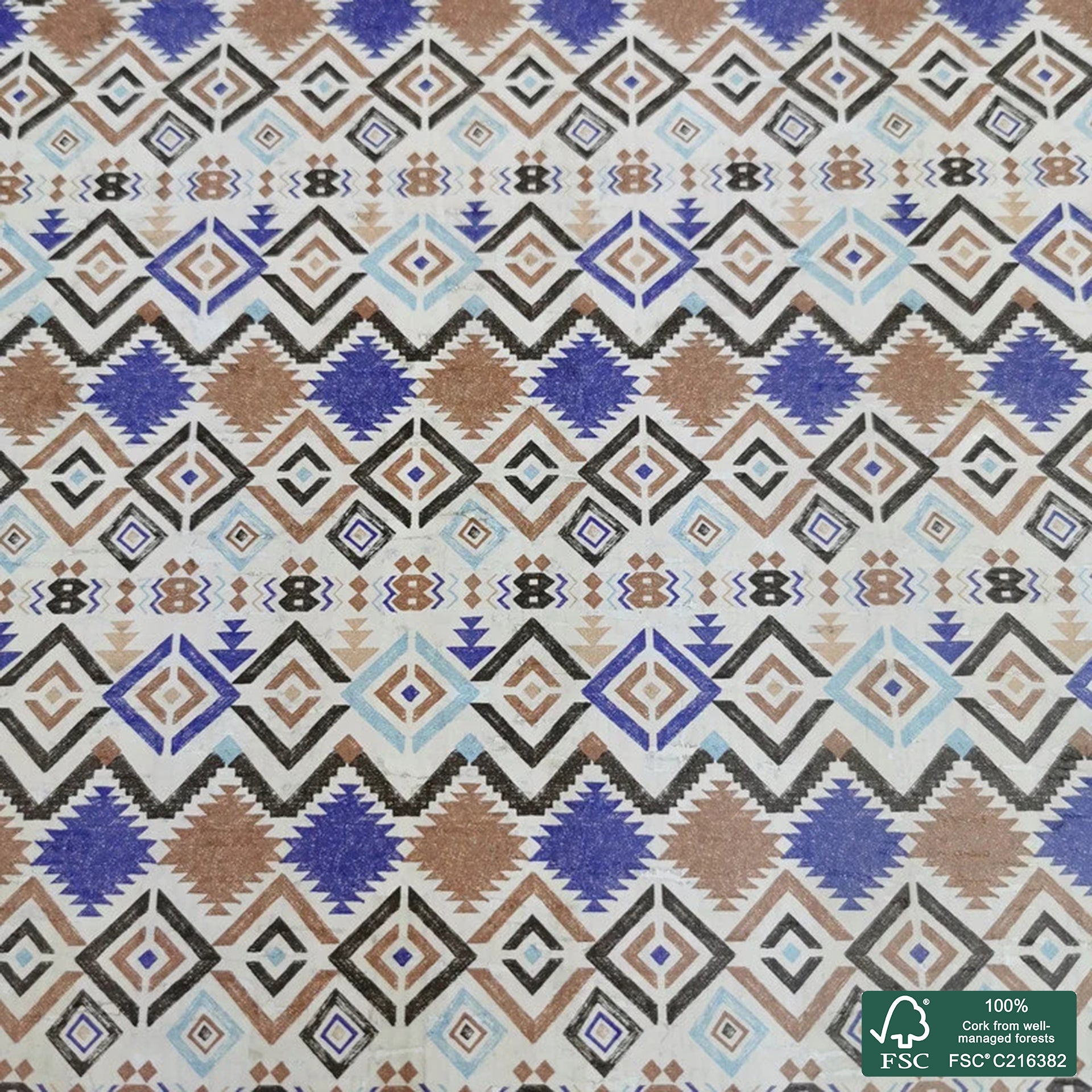 Tiles printed pattern on white cork fabric (225)