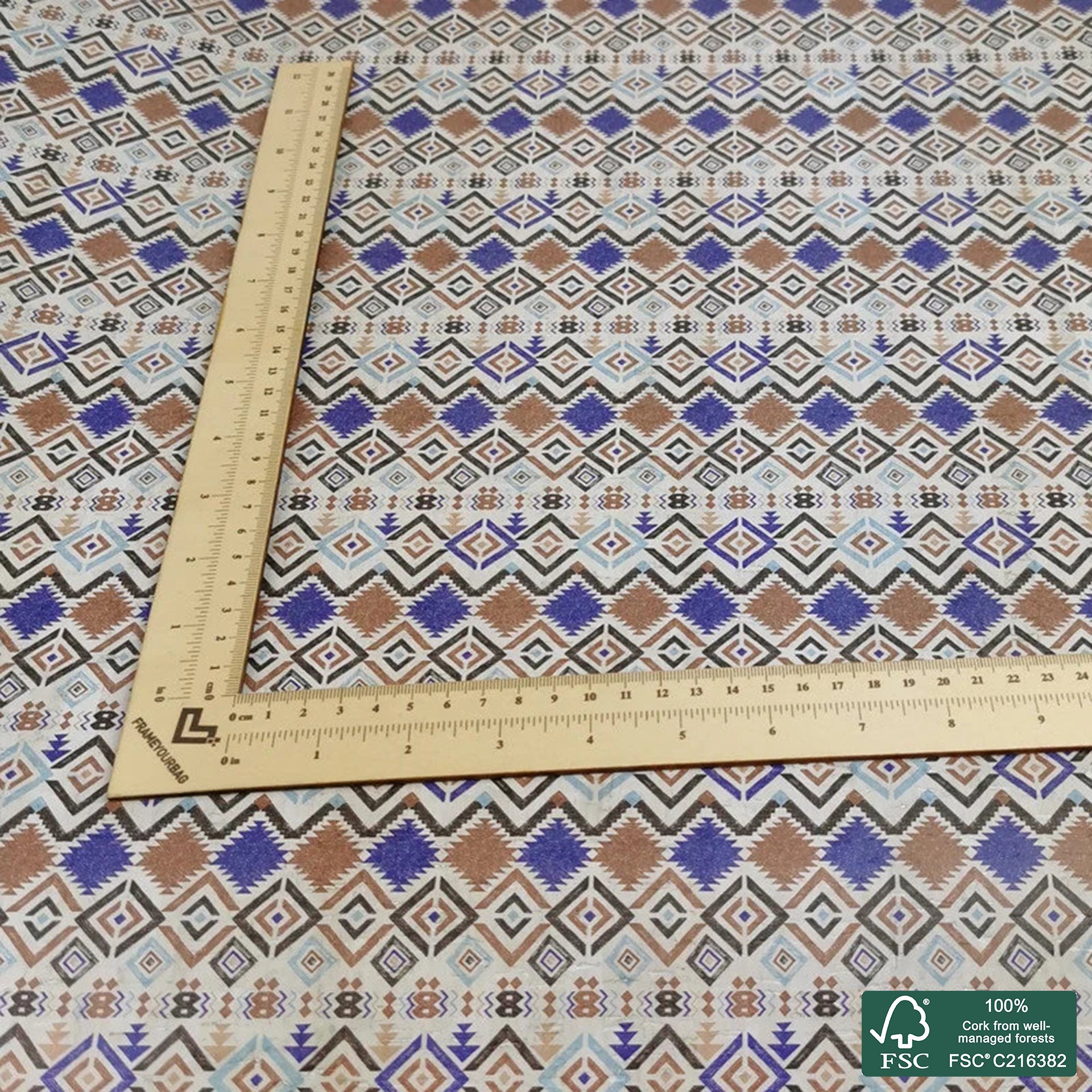 Tiles printed pattern on white cork fabric (225)