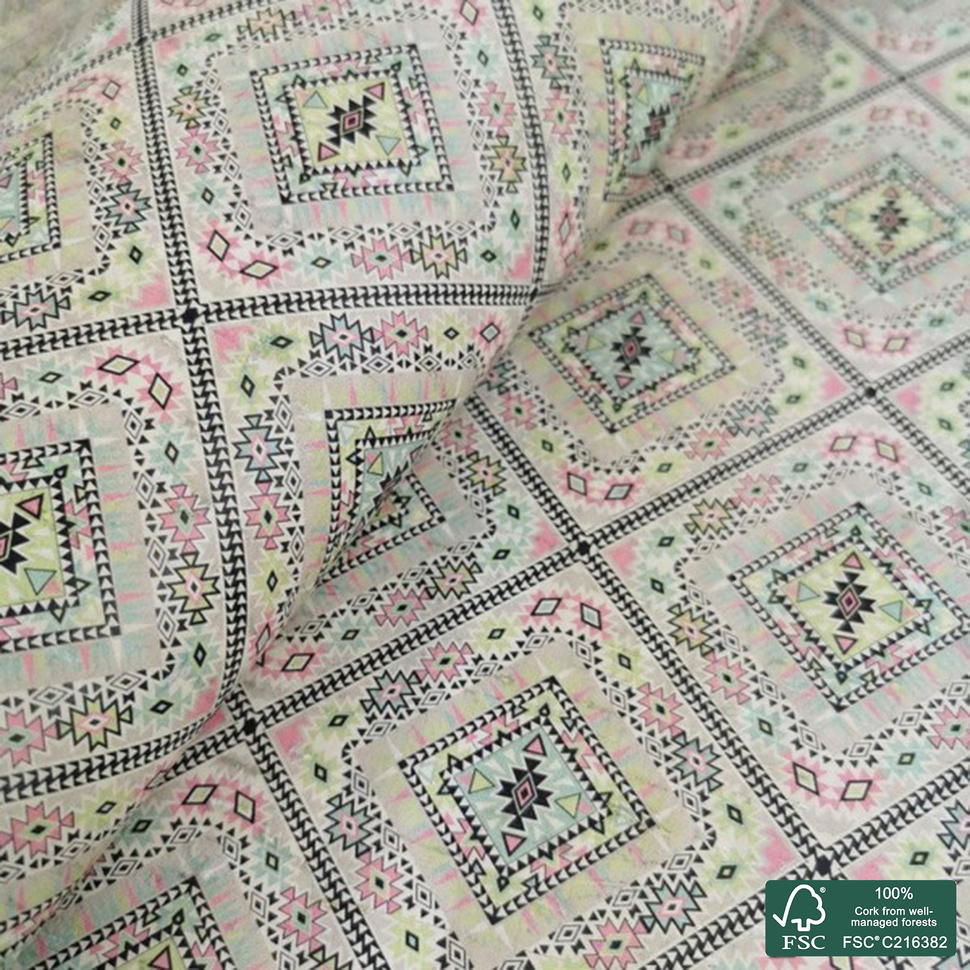 Tiles printed pattern on white cork fabric (229)