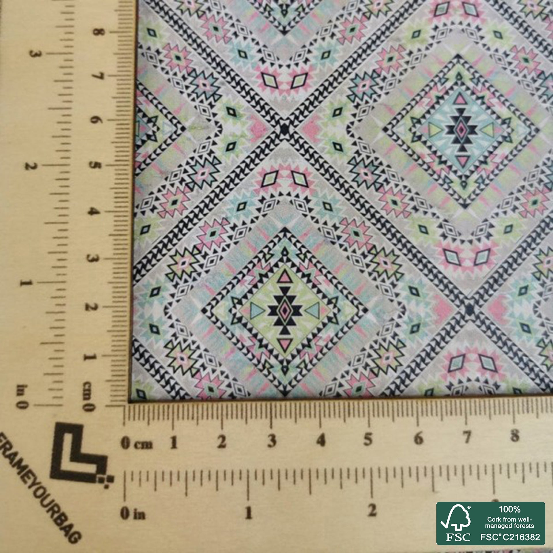 Tiles printed pattern on white cork fabric (229)