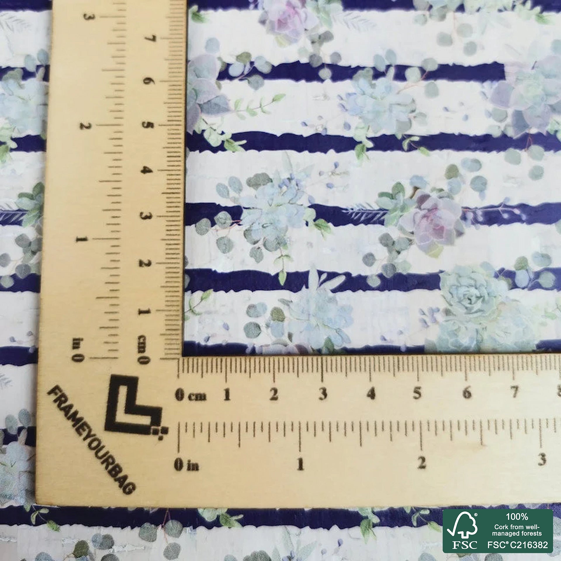 Succulents printed pattern on white cork fabric (230)