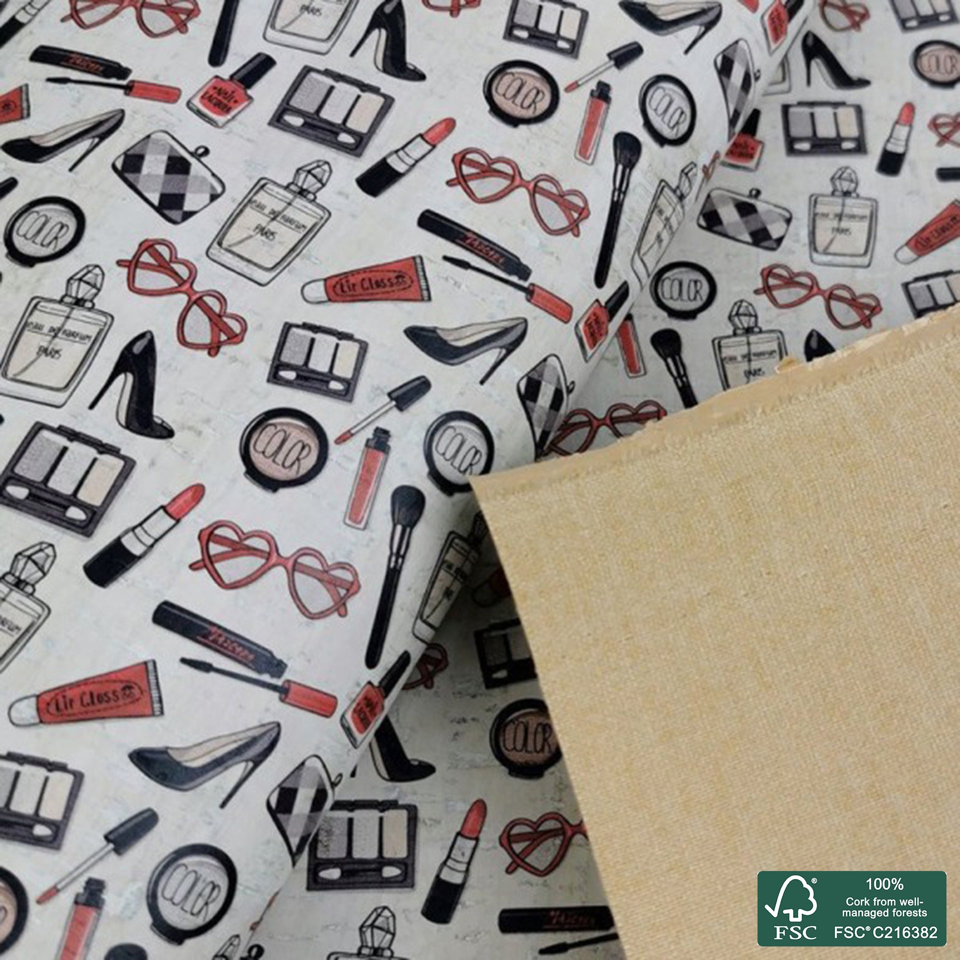Fashion printed pattern on white cork fabric (236)